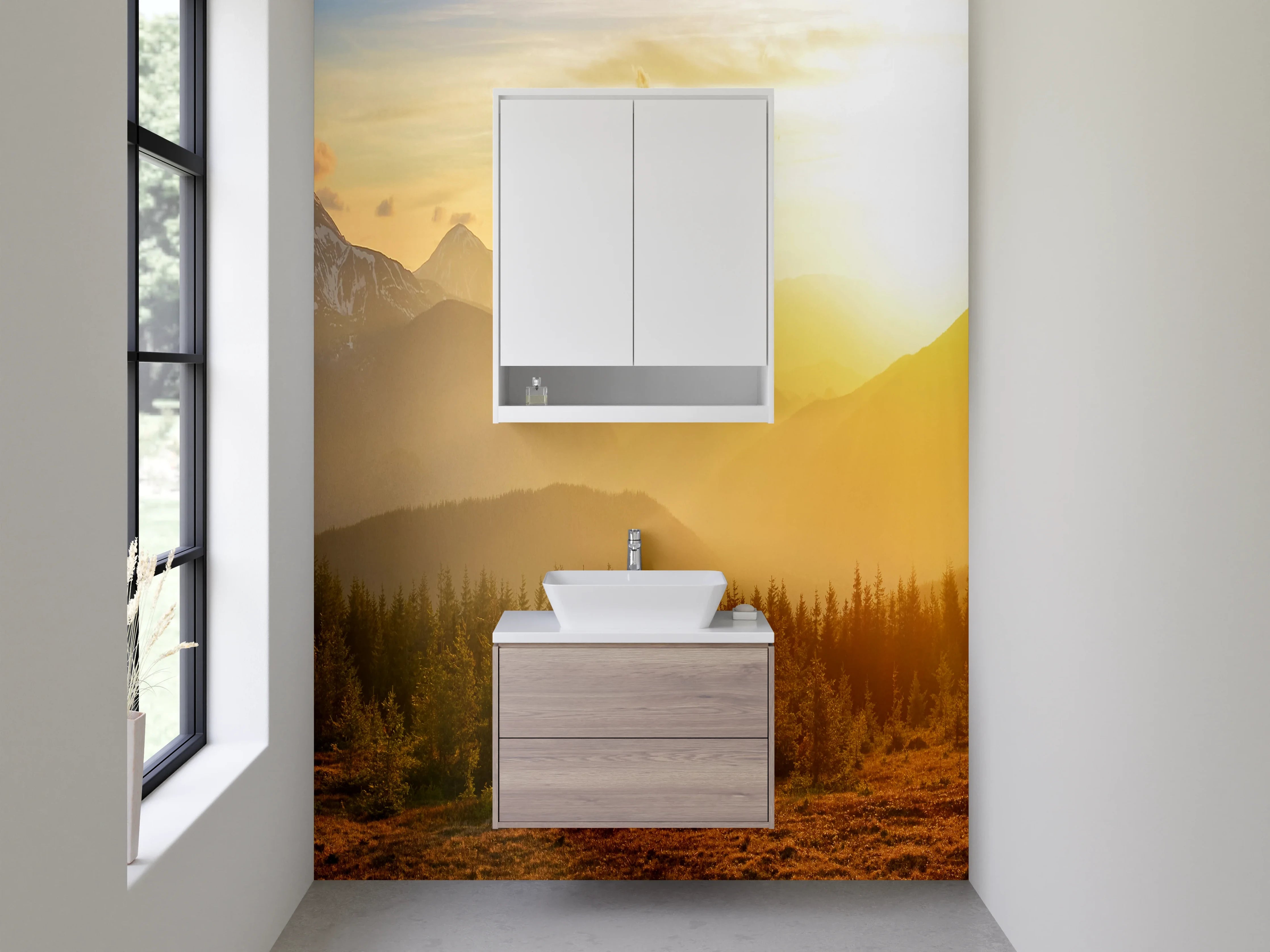 Waschbecken-Rückwand - Helle Wand in sanften Graunuancen