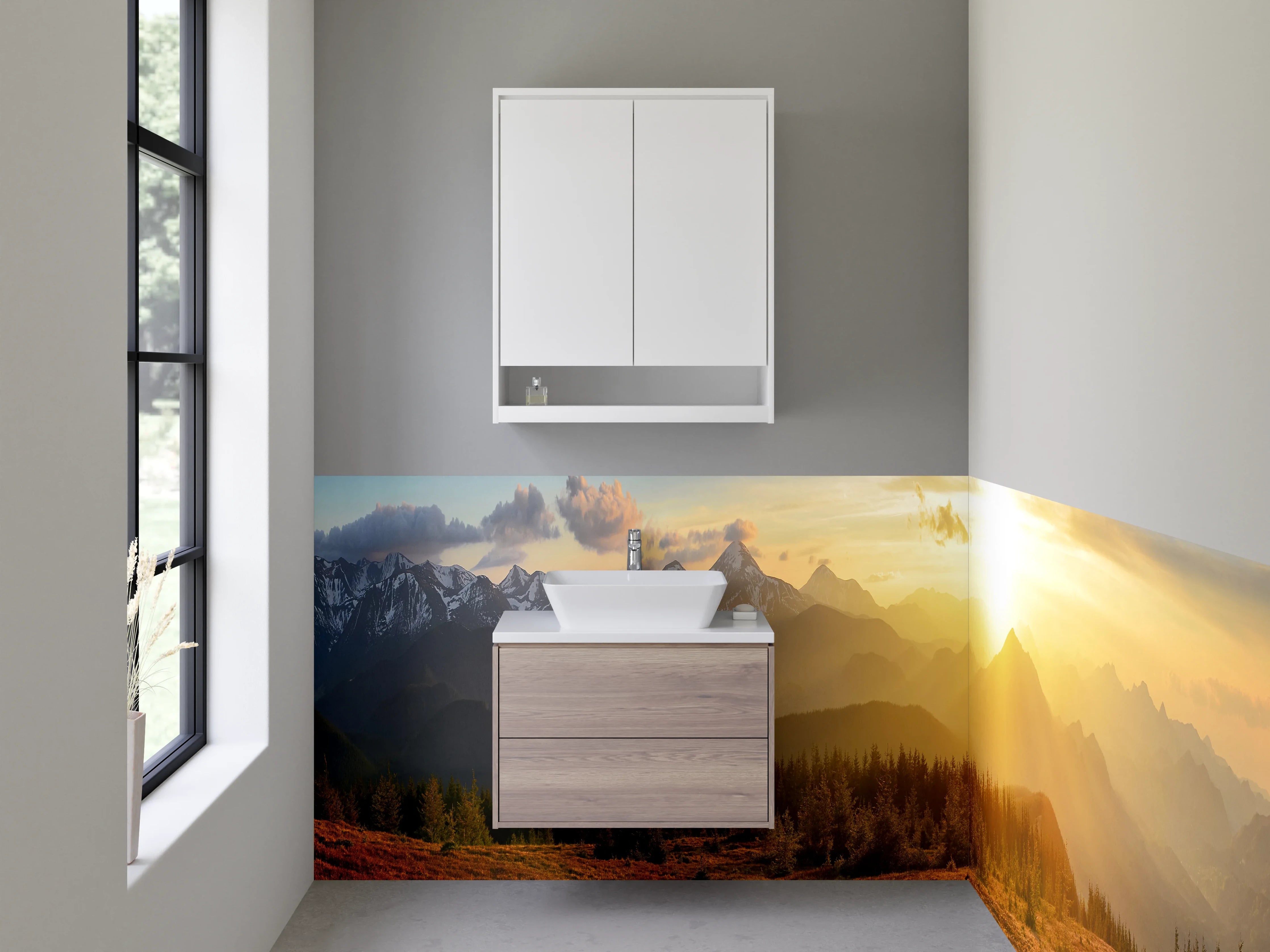 Waschbecken-Rückwand - Helle Wand in sanften Graunuancen