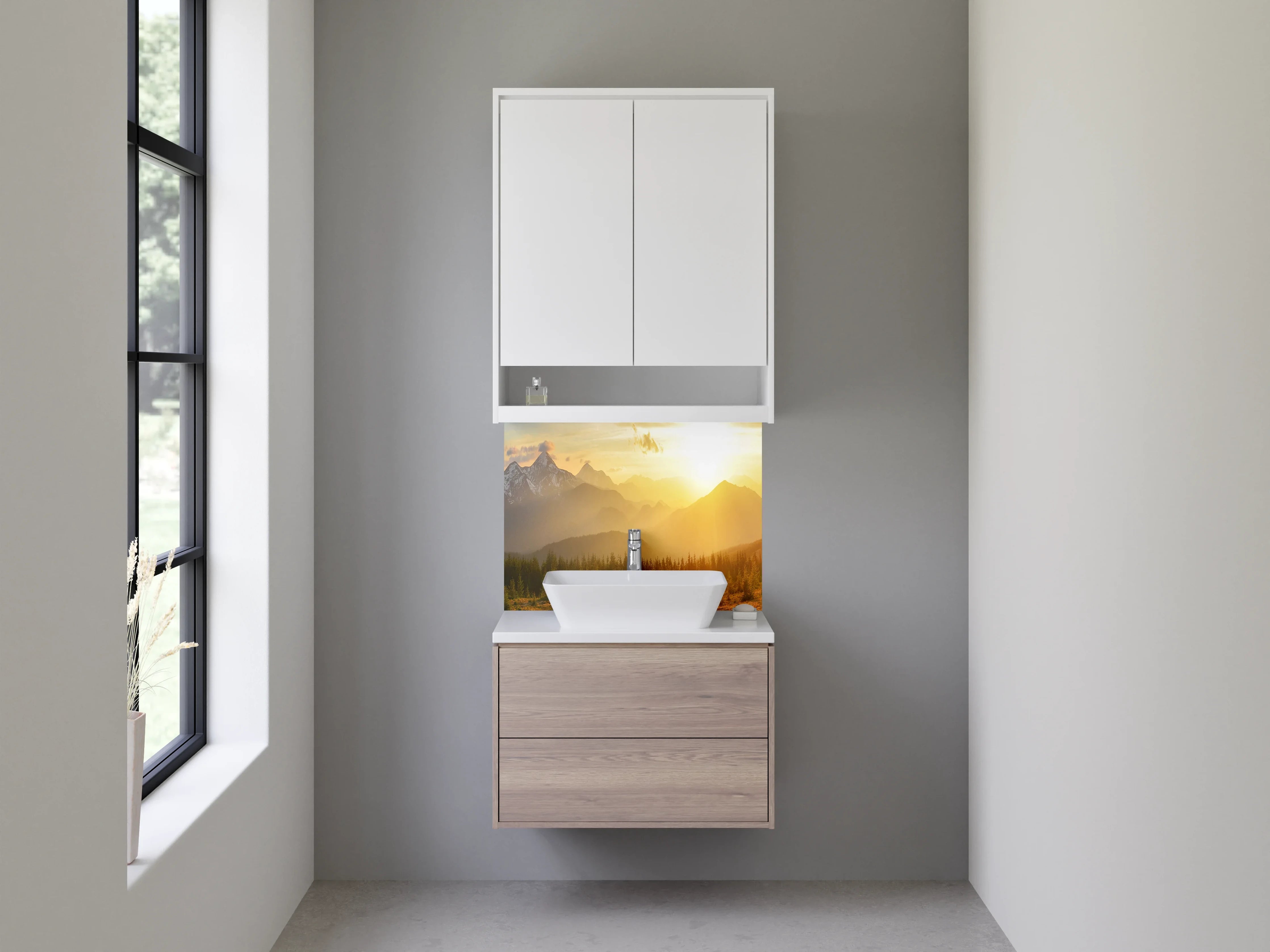 Waschbecken-Rückwand - Helle Wand in sanften Graunuancen