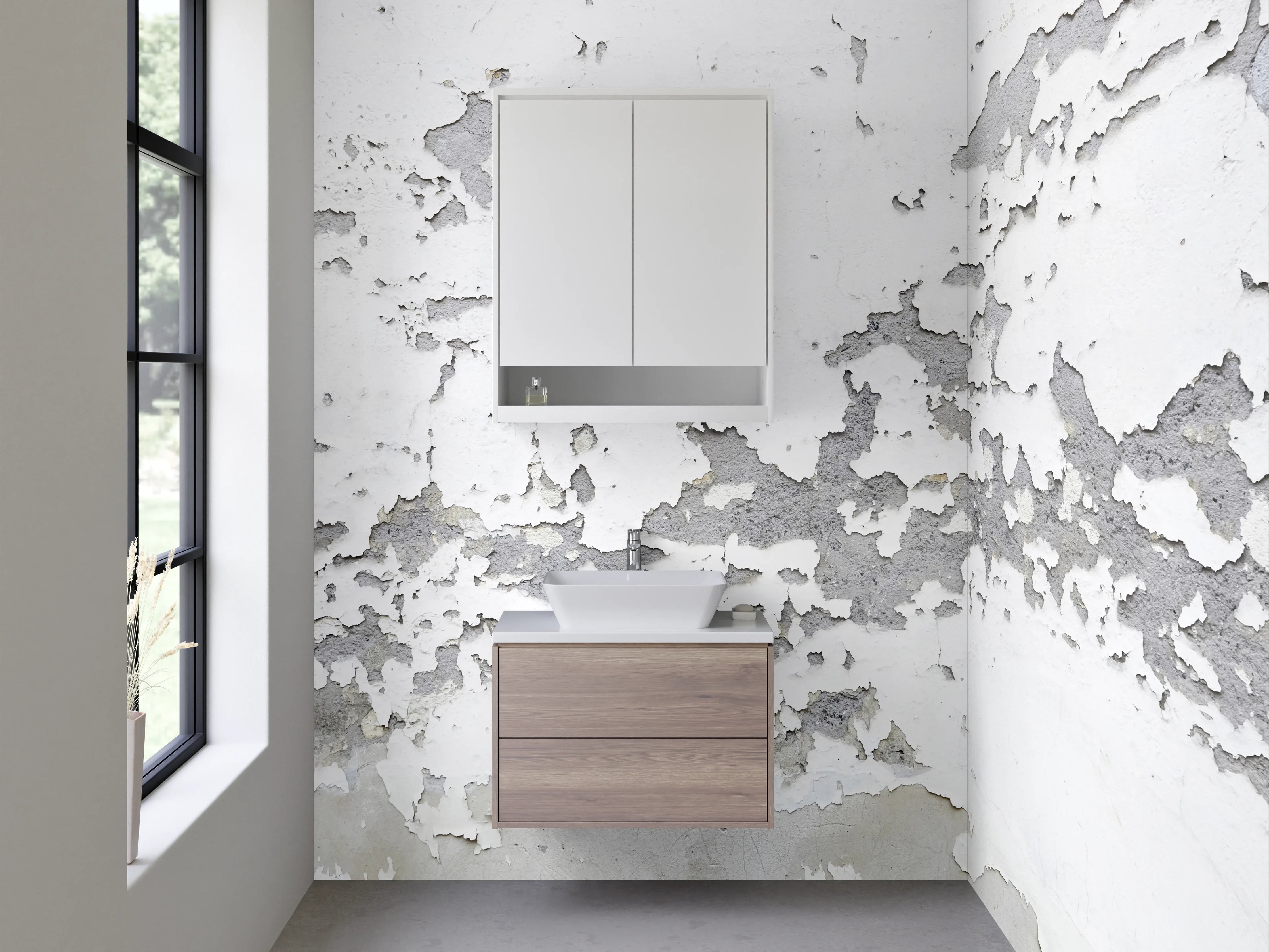 Waschbecken-Rückwand - Helle Wand mit grauem Schimmer