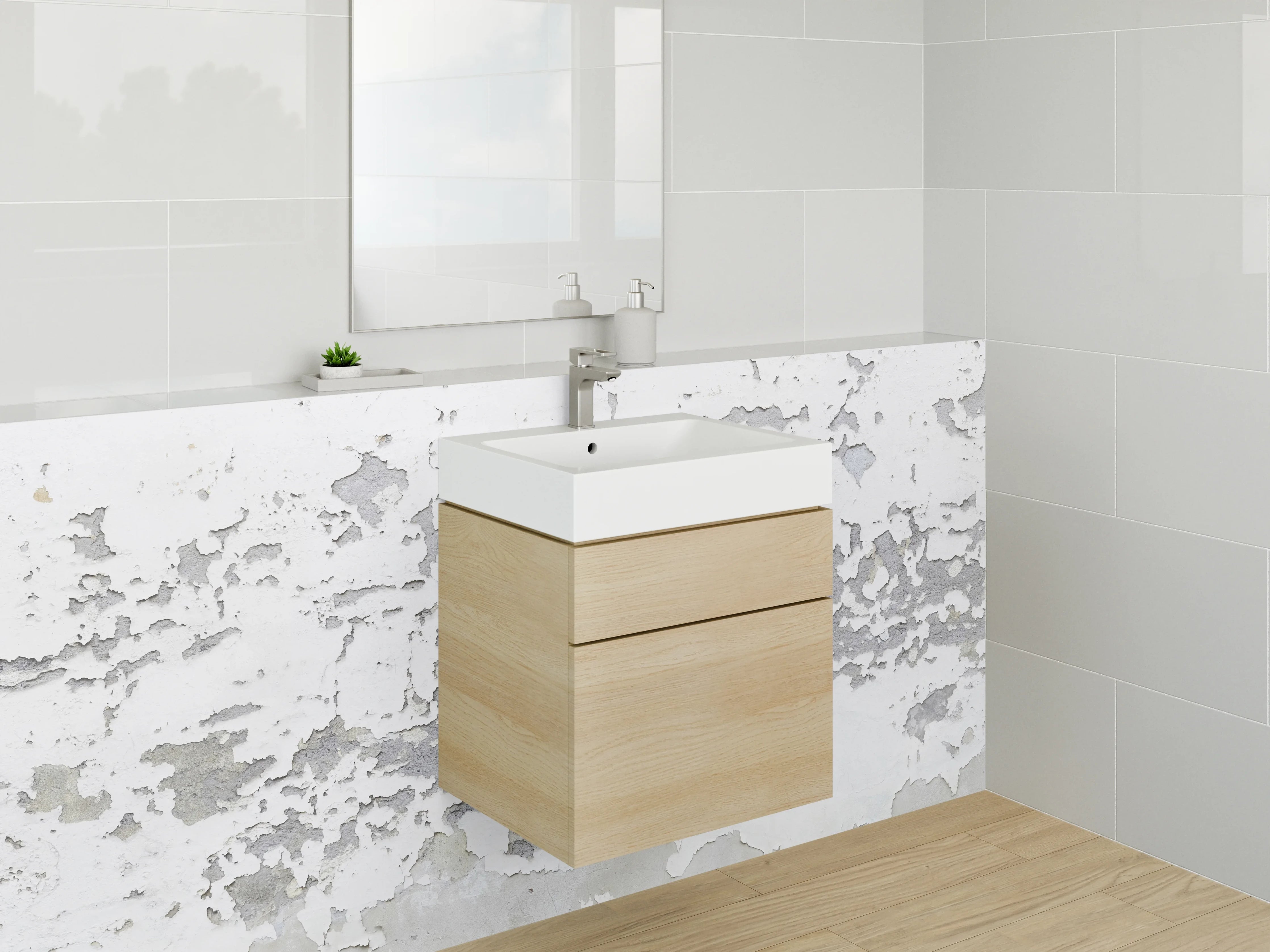 Waschbecken-Rückwand - Helle Wand mit grauem Schimmer