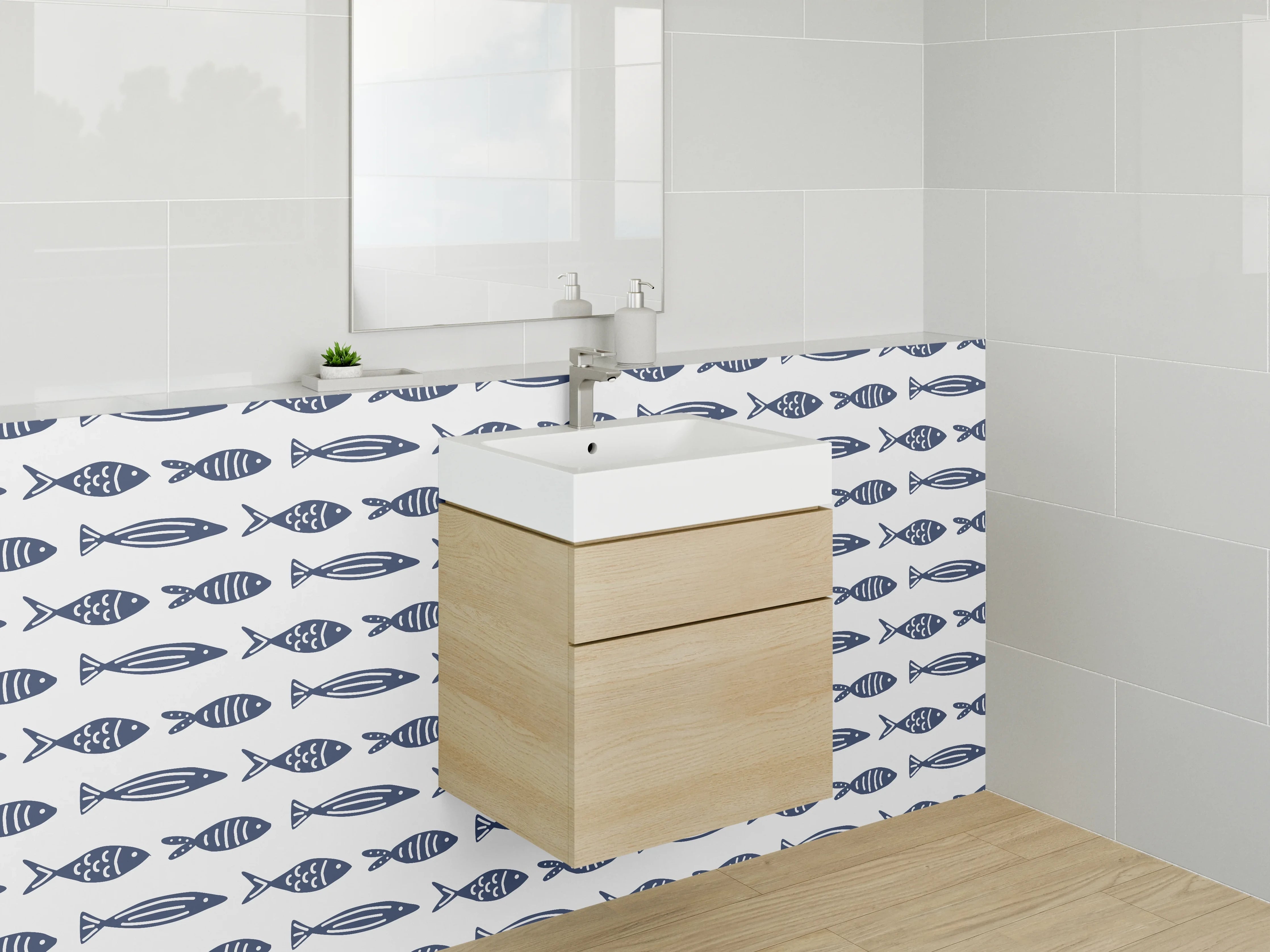 Waschbecken-Rückwand - Helle Waschrückwand mit Grauakzenten