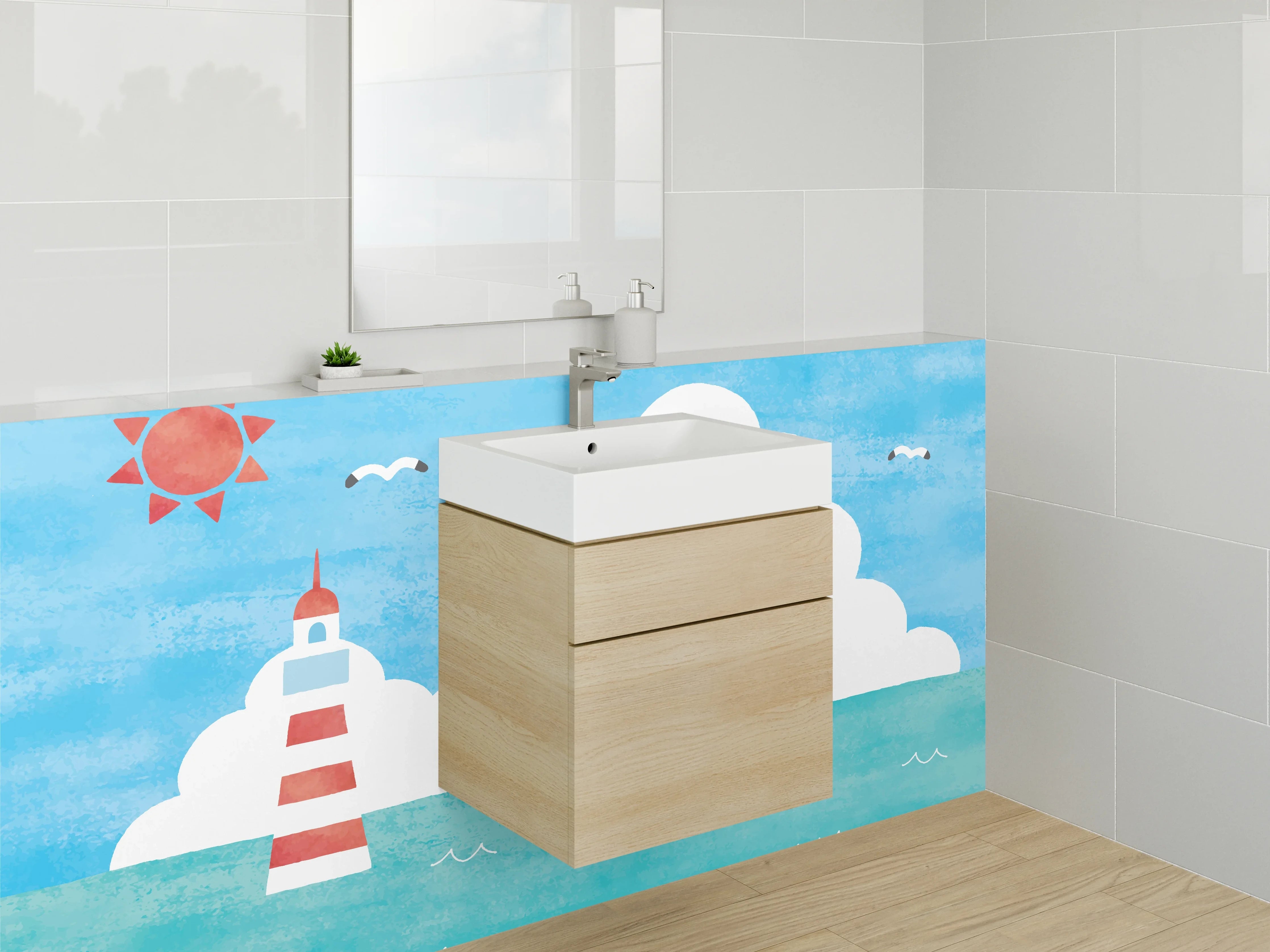 Waschbecken-Rückwand - Helle Wasserträume mit Grauschimmer