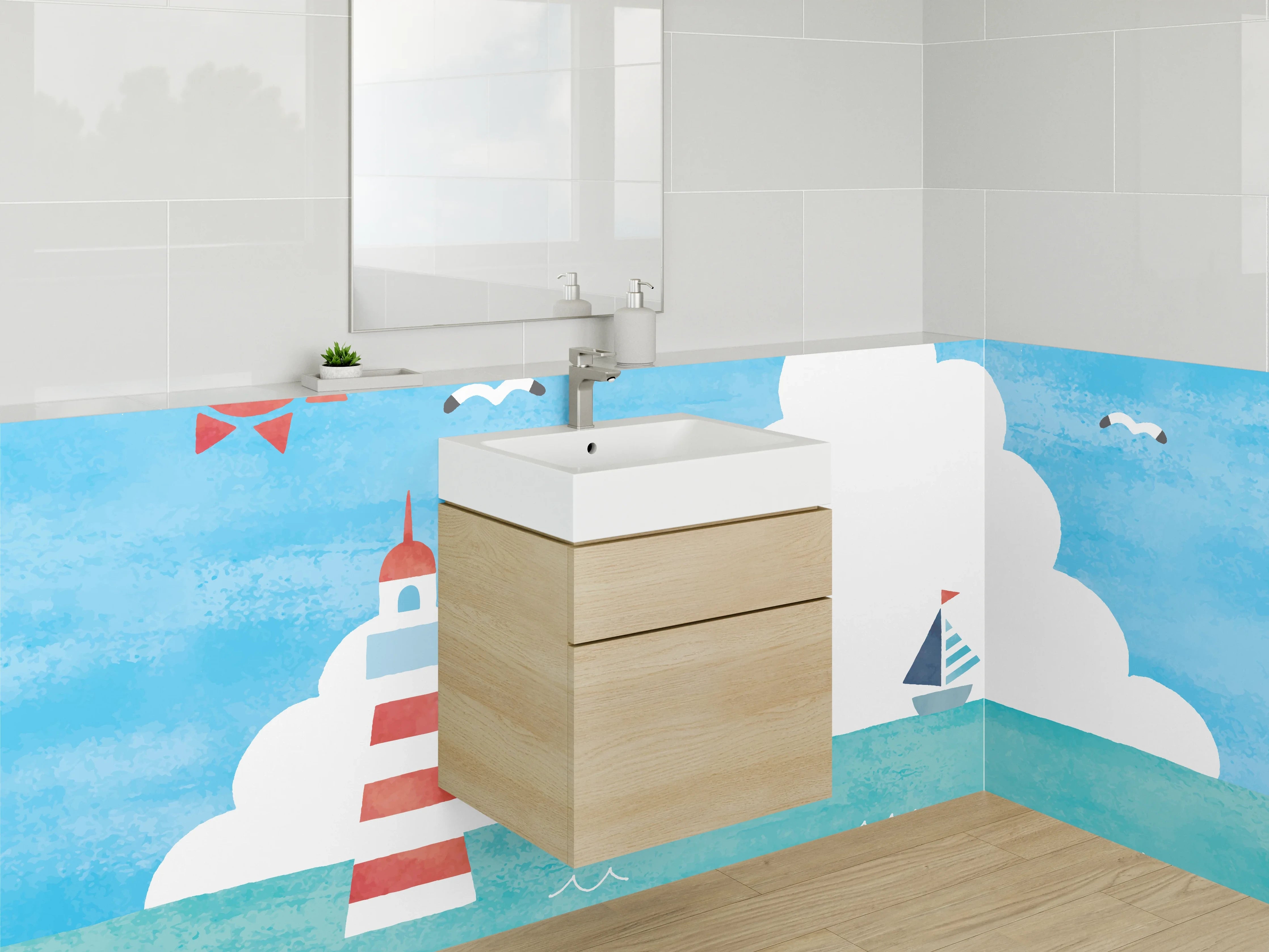 Waschbecken-Rückwand - Helle Wasserträume mit Grauschimmer
