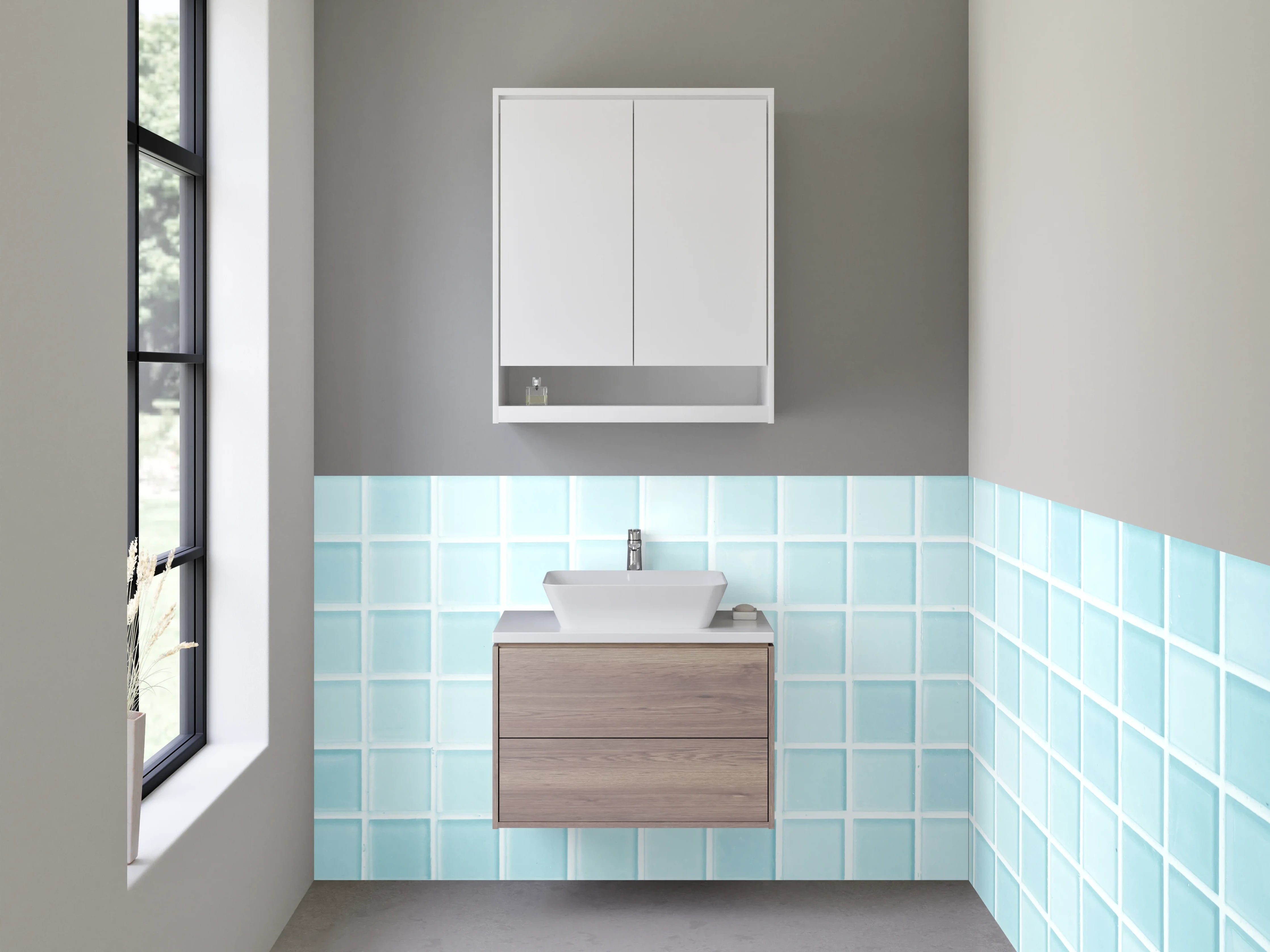 Waschbecken-Rückwand - Helle blaue Mosaikfliesen Wand