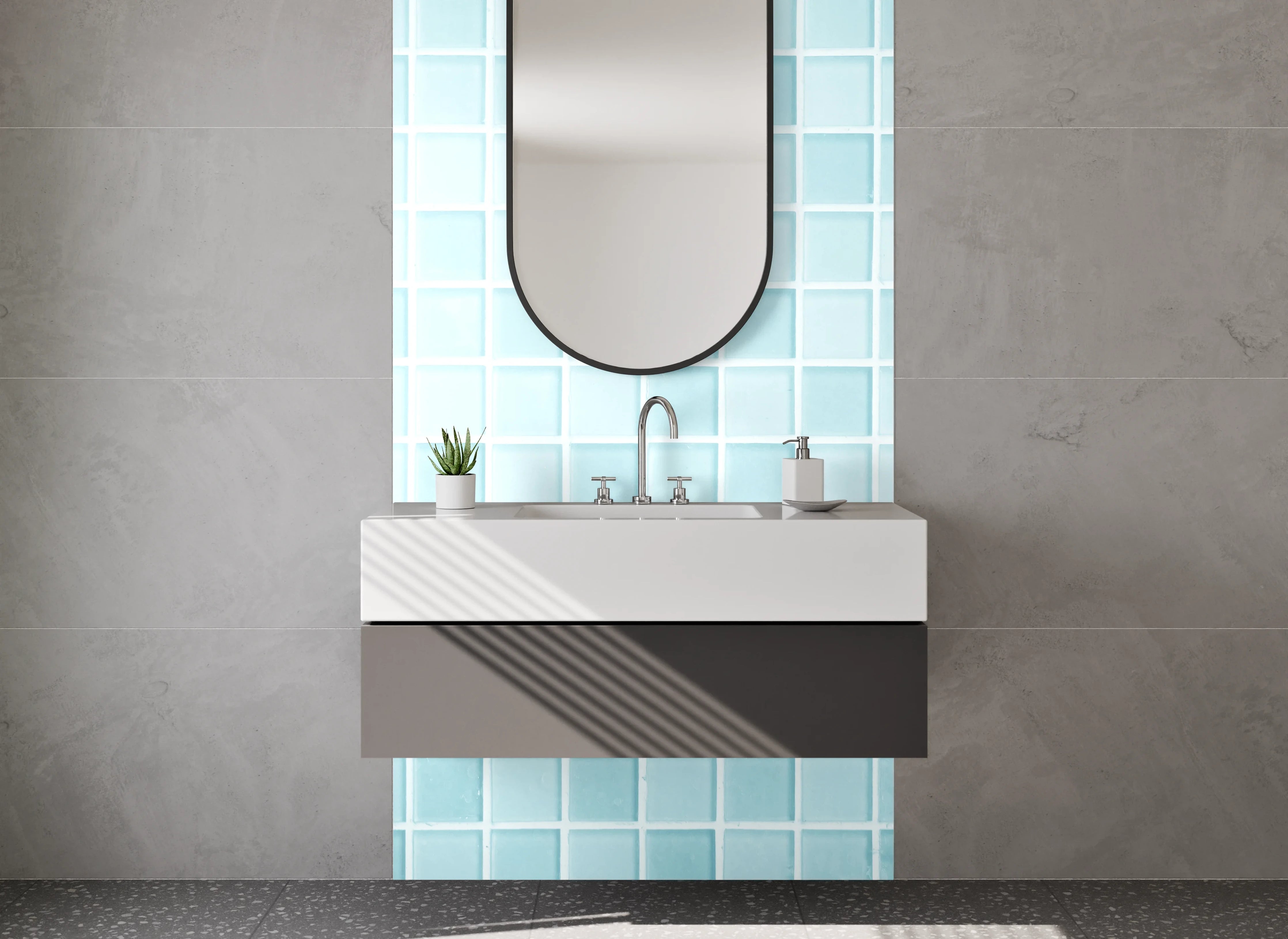 Waschbecken-Rückwand - Helle blaue Mosaikfliesen Wand