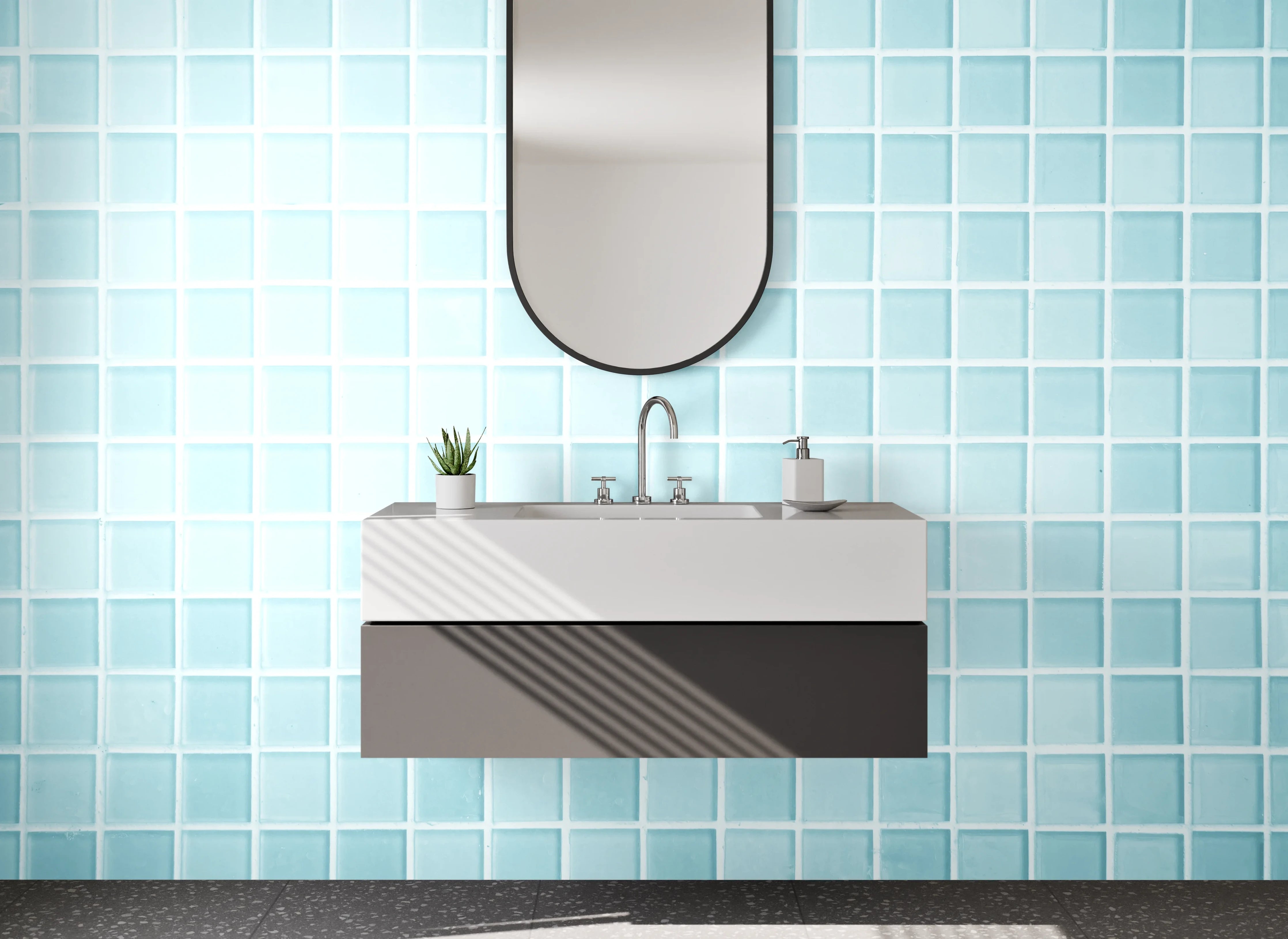 Waschbecken-Rückwand - Helle blaue Mosaikfliesen Wand