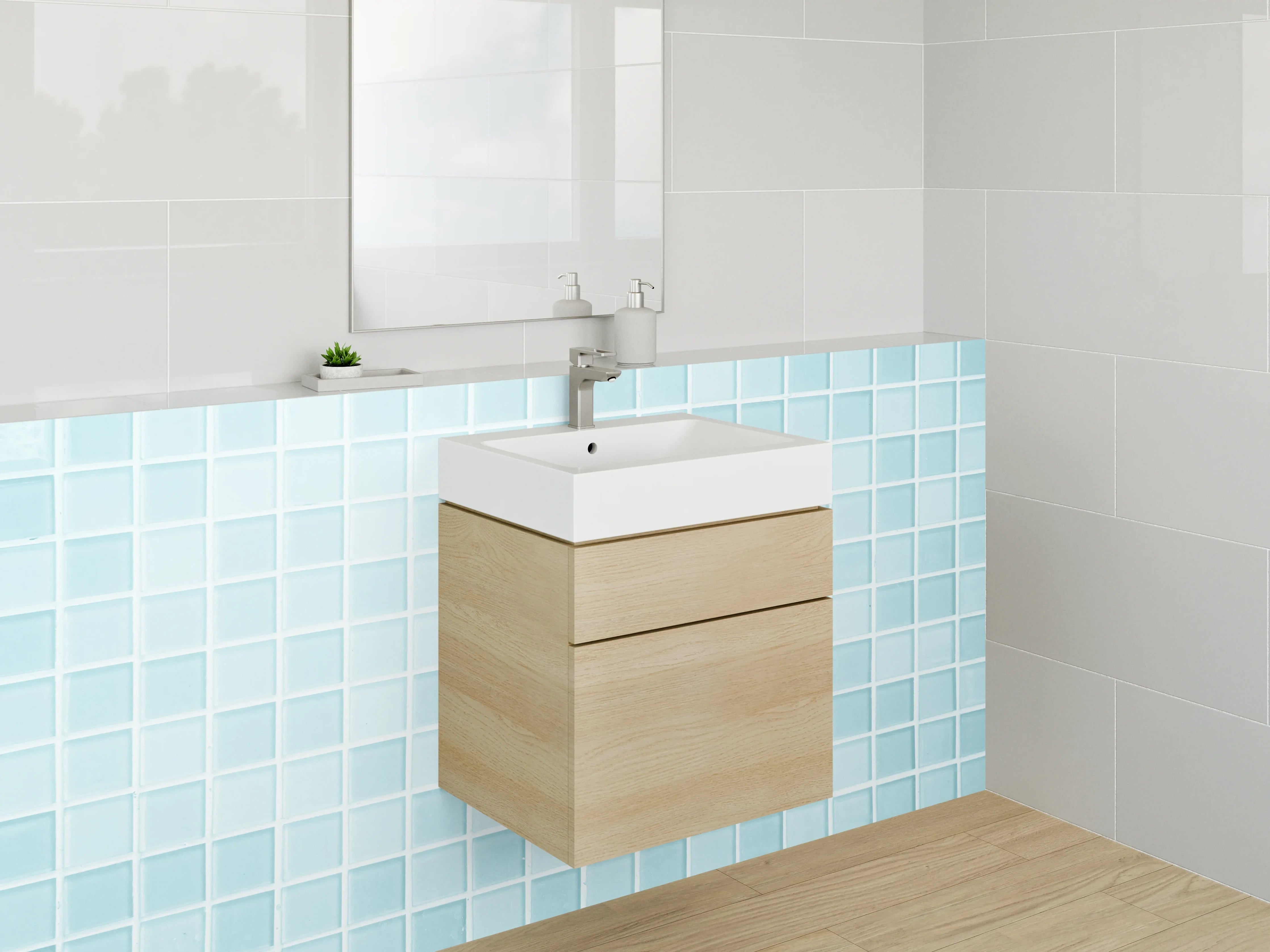 Waschbecken-Rückwand - Helle blaue Mosaikfliesen Wand