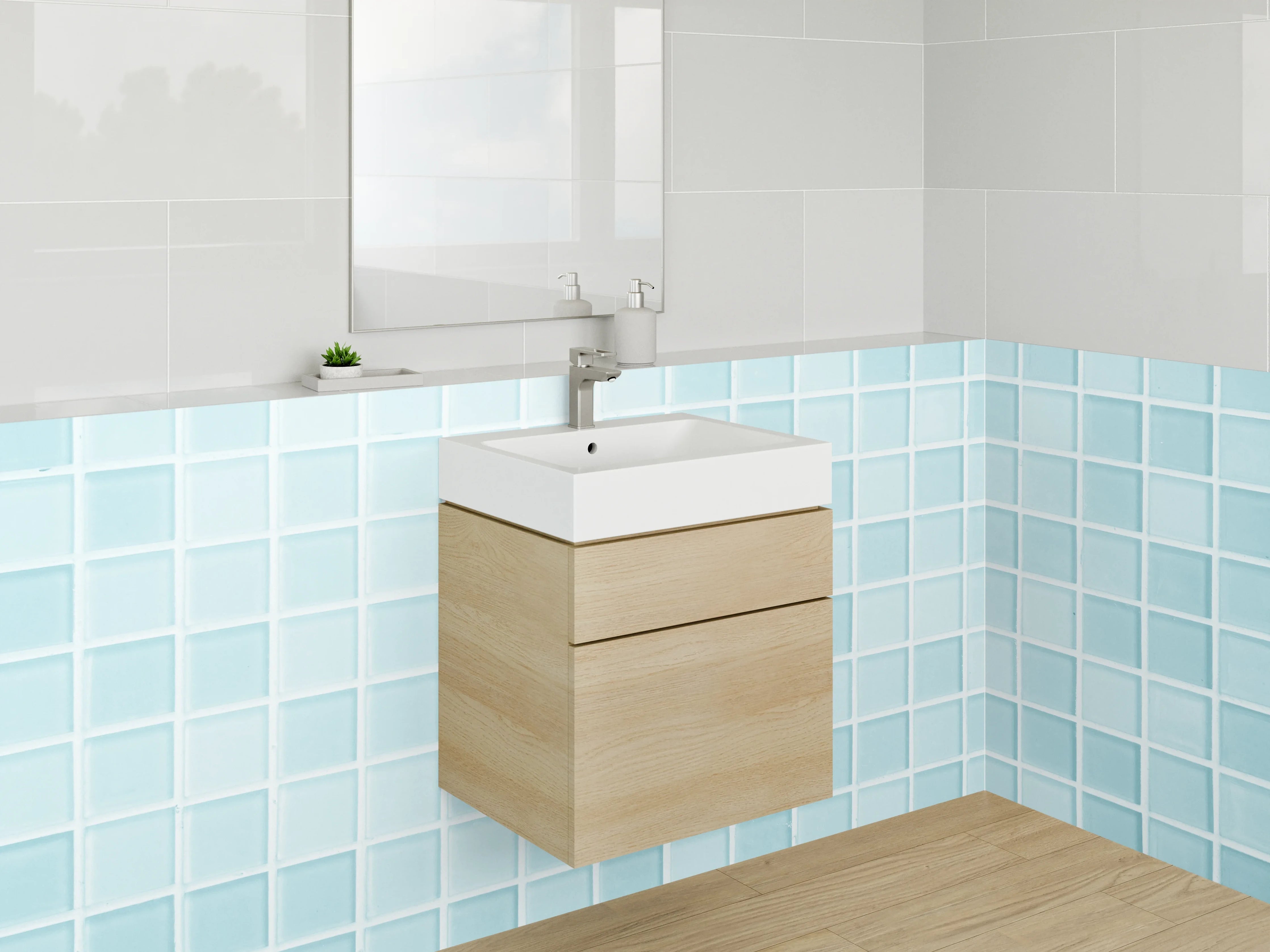 Waschbecken-Rückwand - Helle blaue Mosaikfliesen Wand