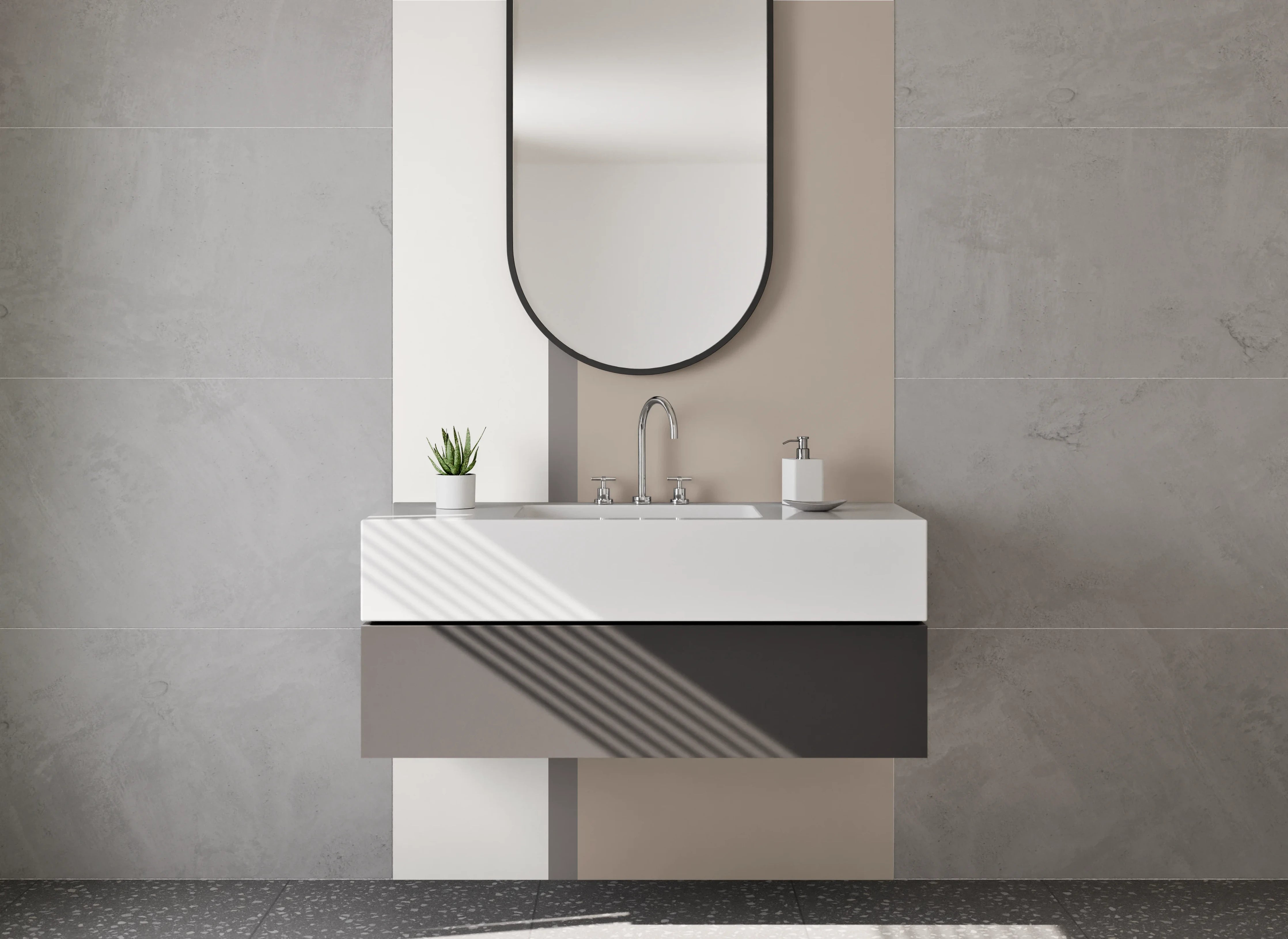 Waschbecken-Rückwand - Helle, Neutrale Flächen in Beige und Grau