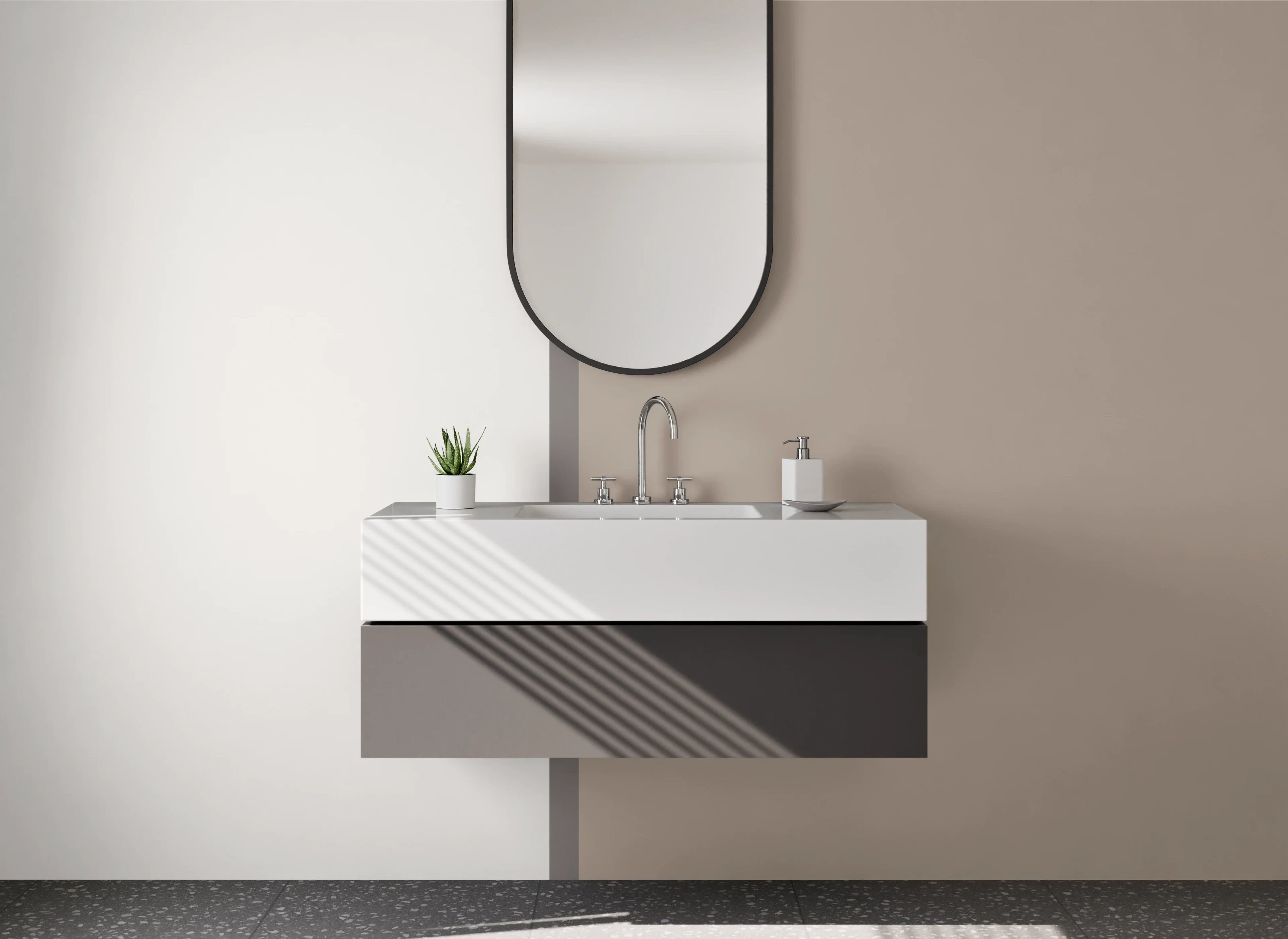 Waschbecken-Rückwand - Helle, Neutrale Flächen in Beige und Grau