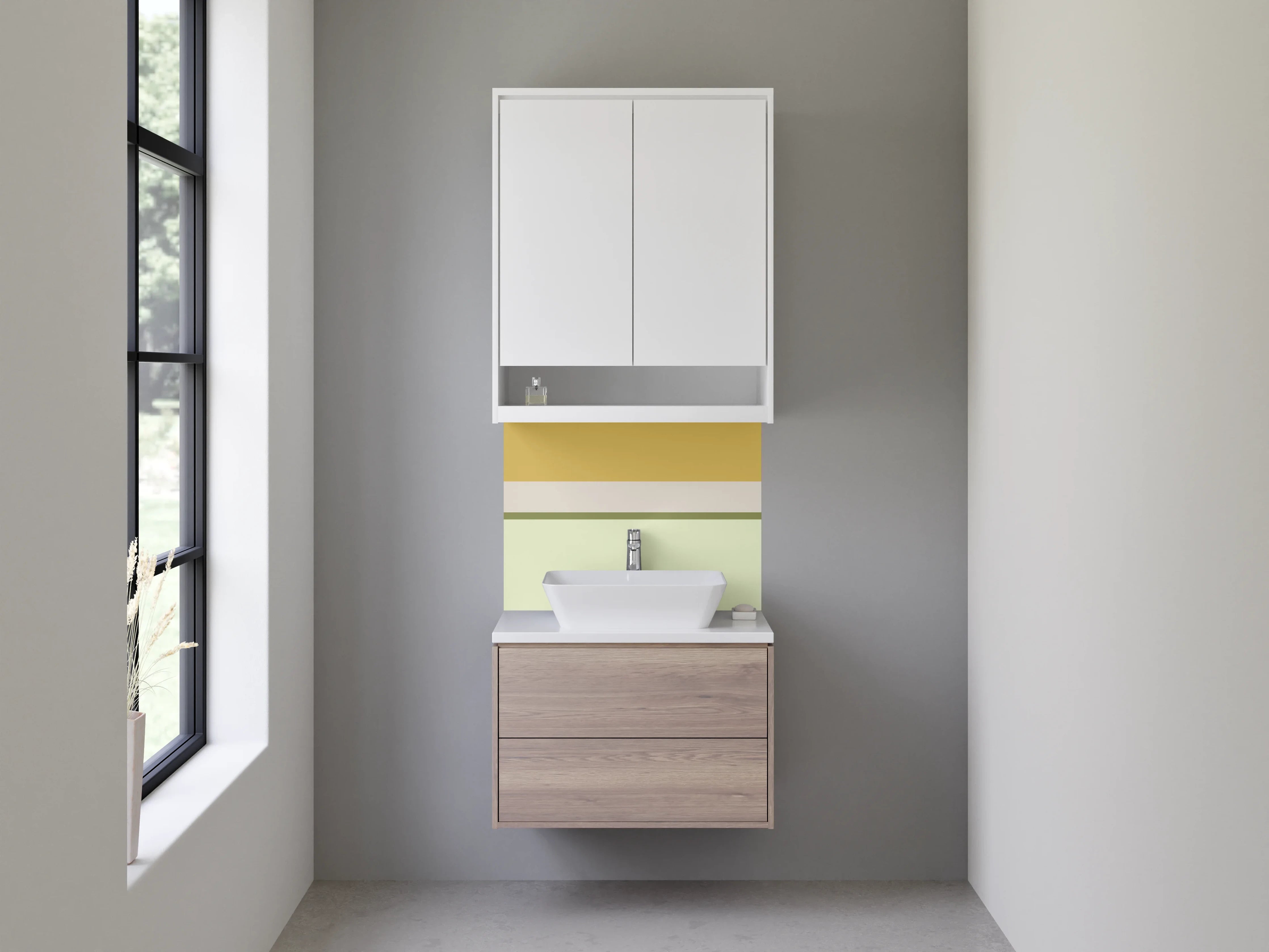 Waschbecken-Rückwand - Helle, natürliche Farbkombination