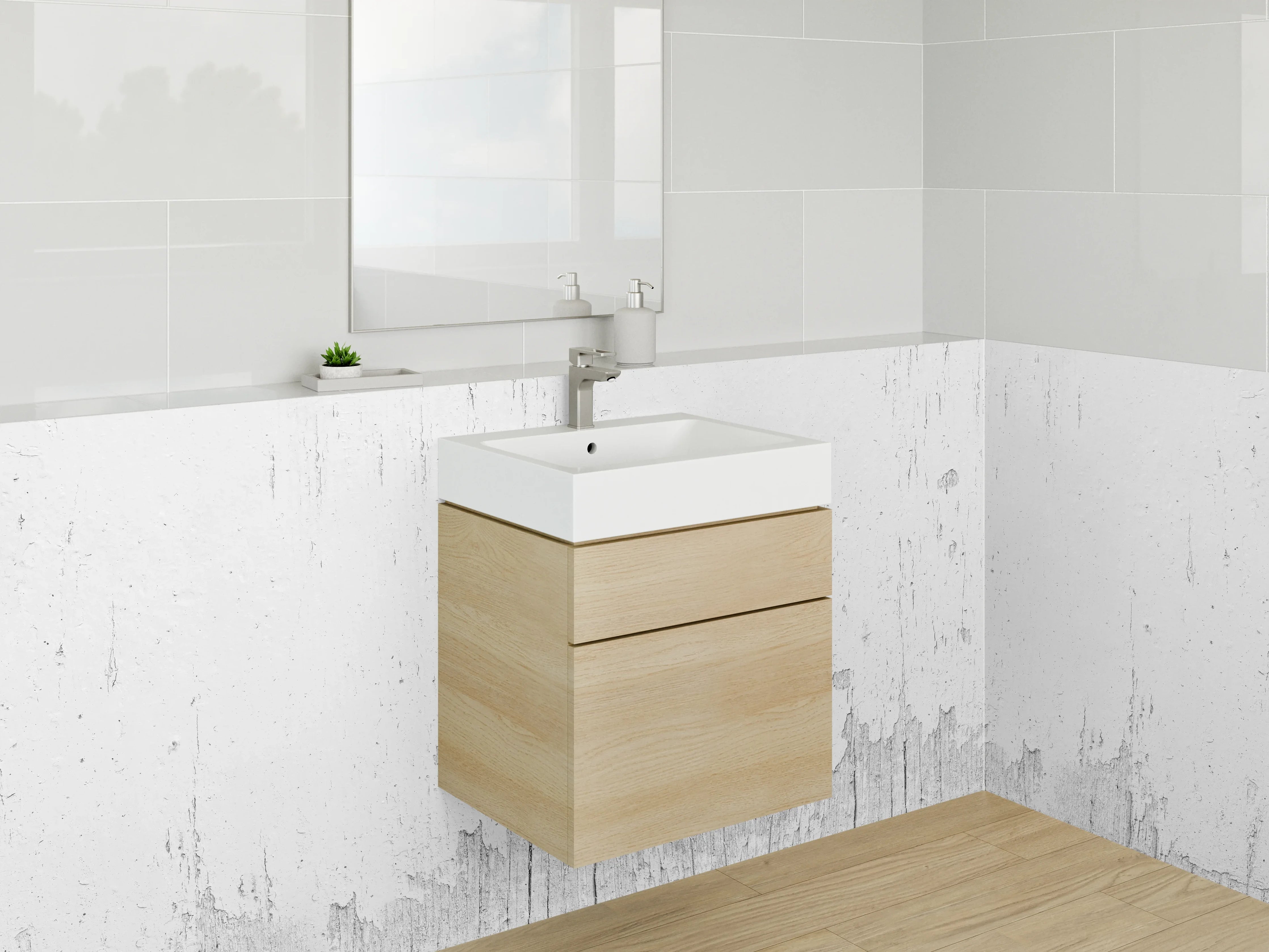 Waschbecken-Rückwand - Helle, strukturierte Wandoberfläche