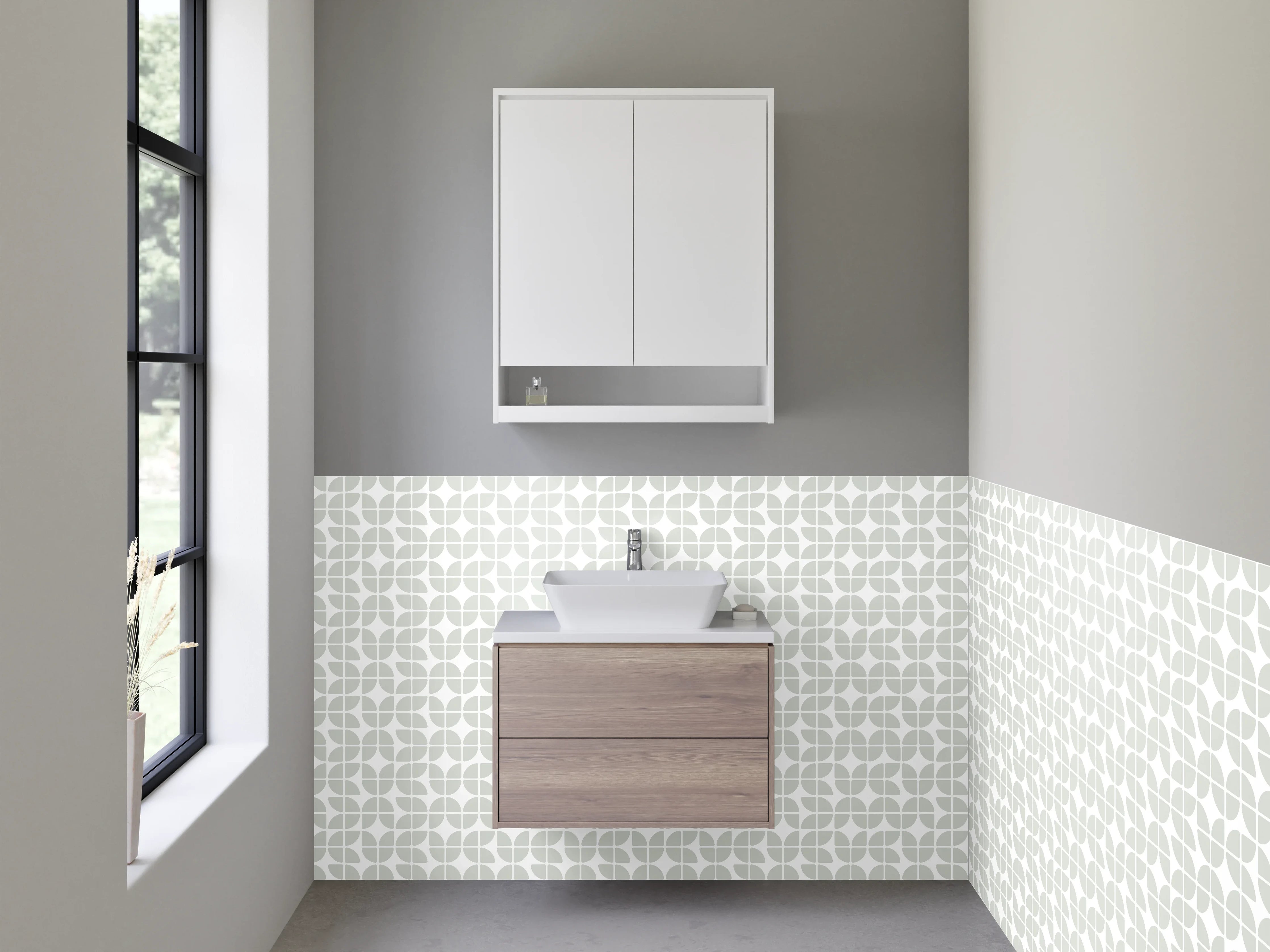 Waschbecken-Rückwand - Heller Gothic-Fliesentraum mit zarten Mustern