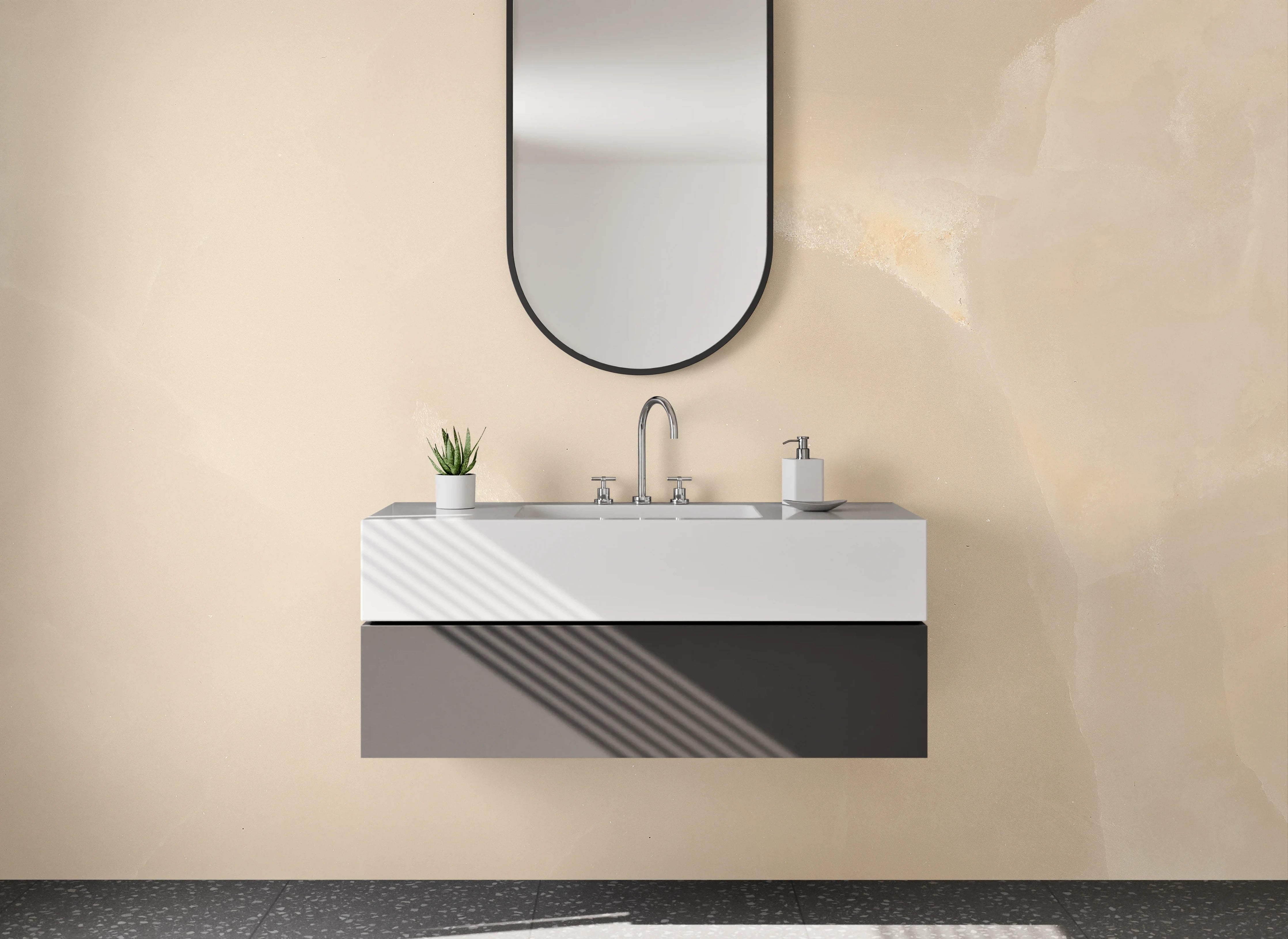 Waschbecken-Rückwand - Heller Marmor mit Grauakzenten