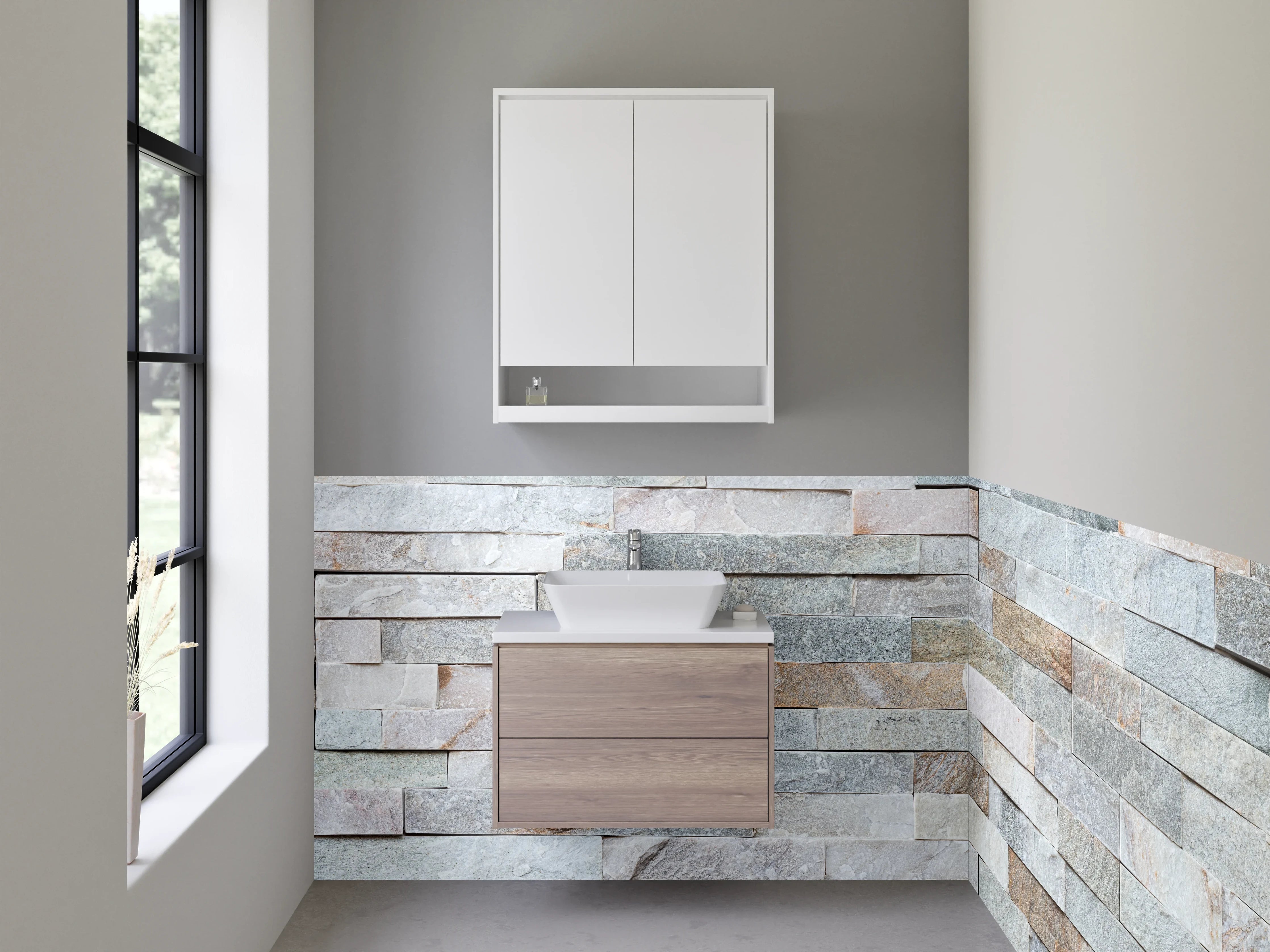 Waschbecken-Rückwand - Heller Marmorstein Look für Küchenrückwände