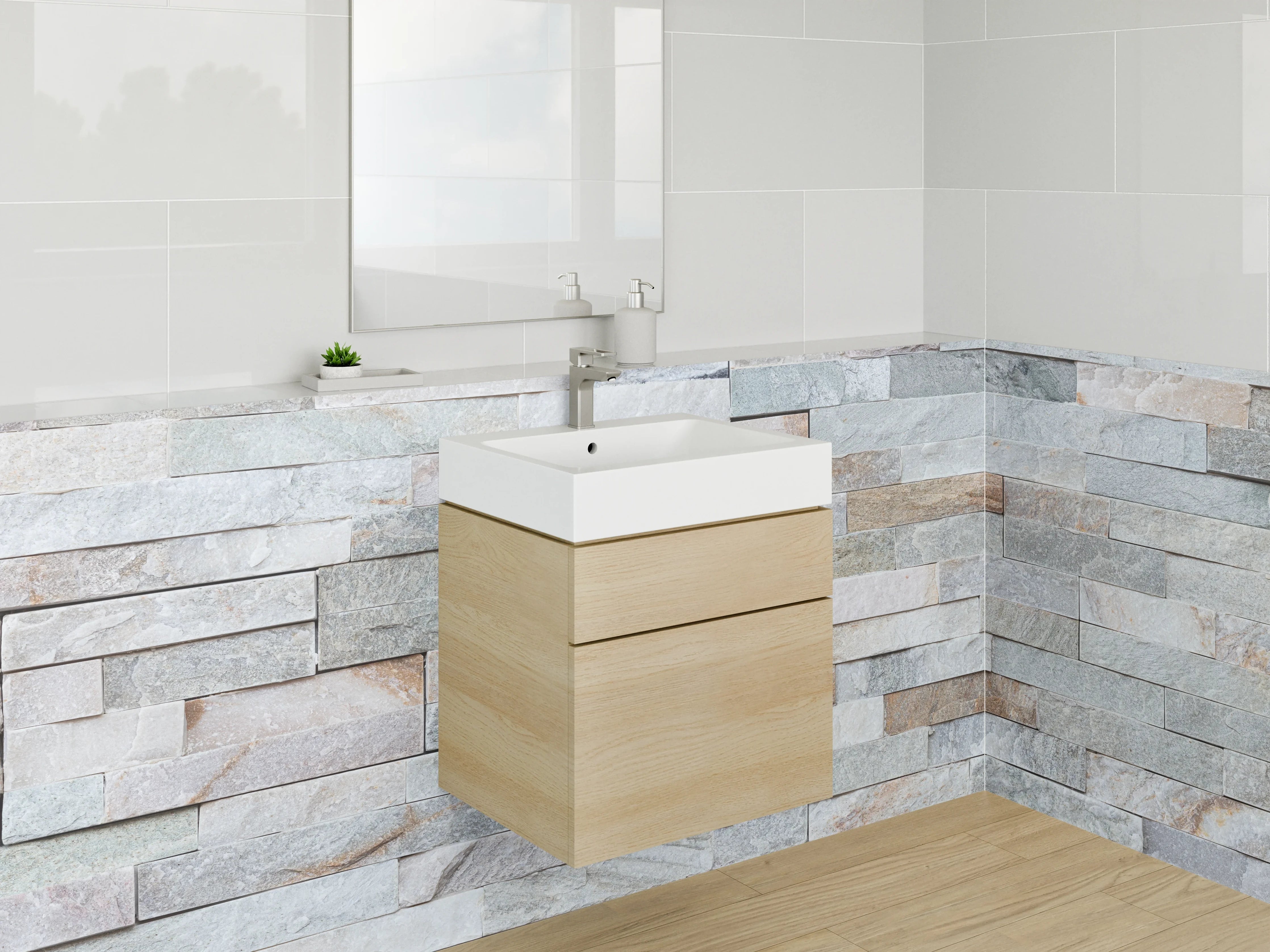Waschbecken-Rückwand - Heller Marmorstein Look für Küchenrückwände