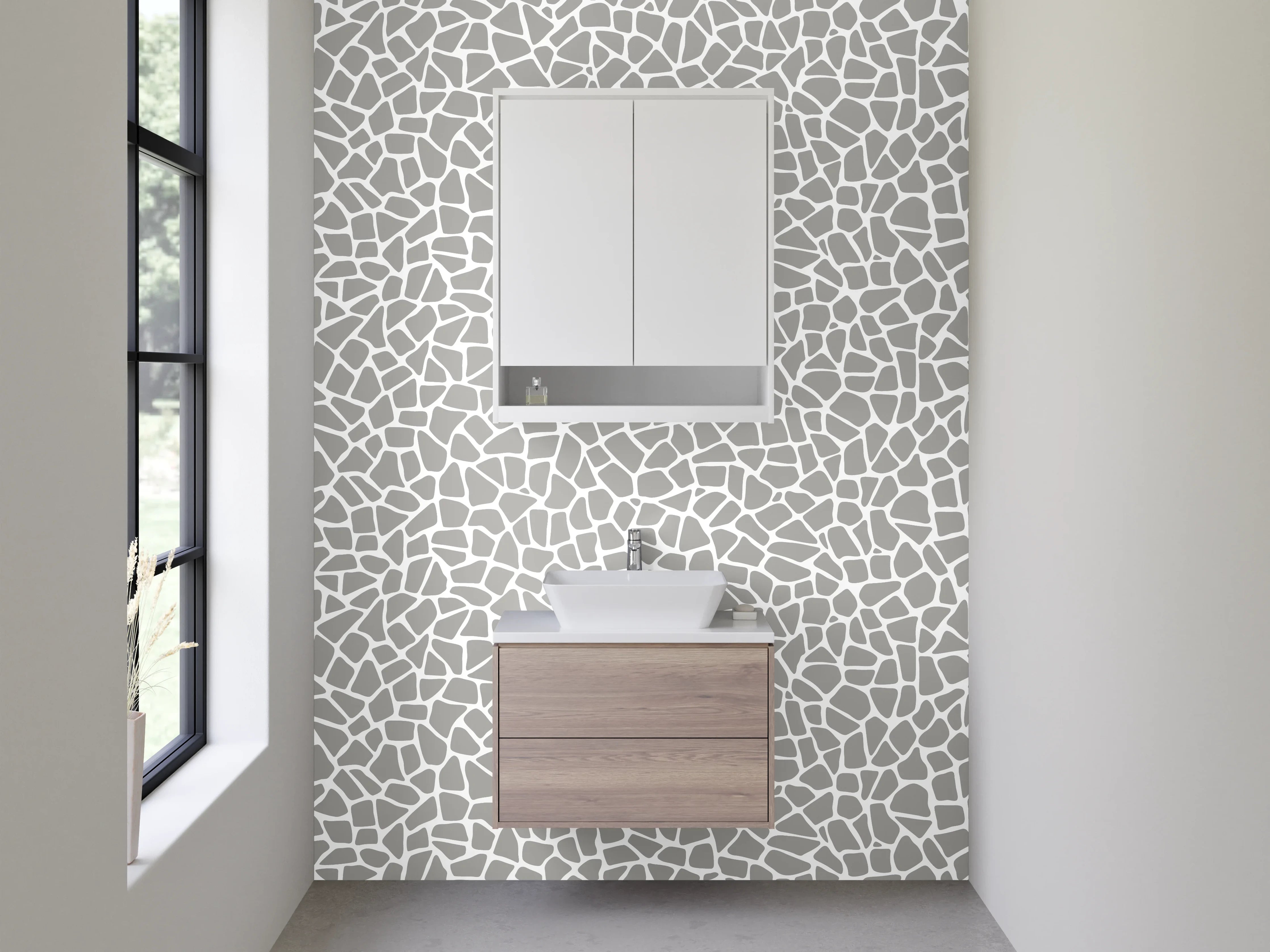 Waschbecken-Rückwand - Heller Mosaik-Look in Weiß und Grau