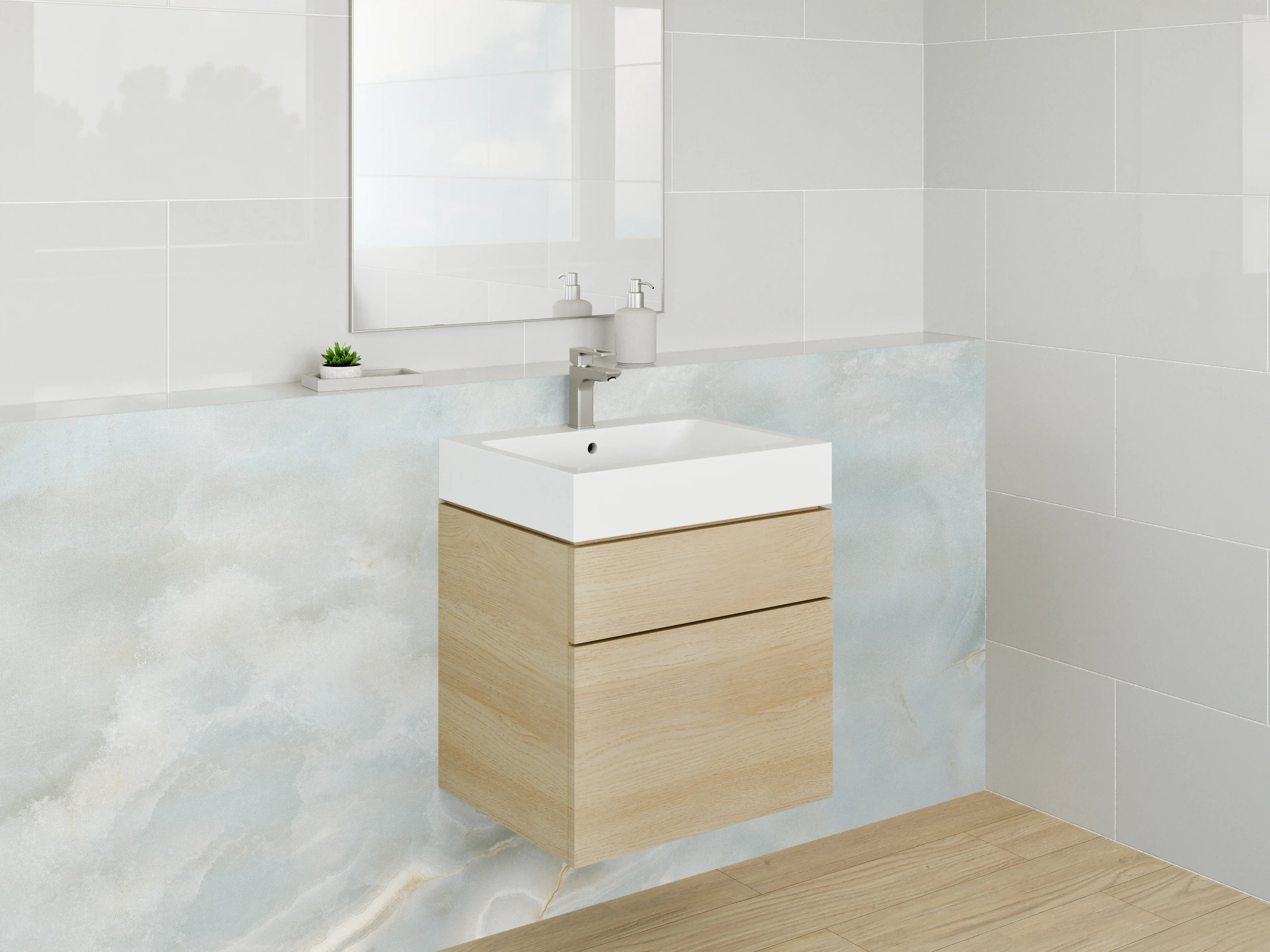 Waschbecken-Rückwand - Heller blauer Marmor mit weißen Strukturen