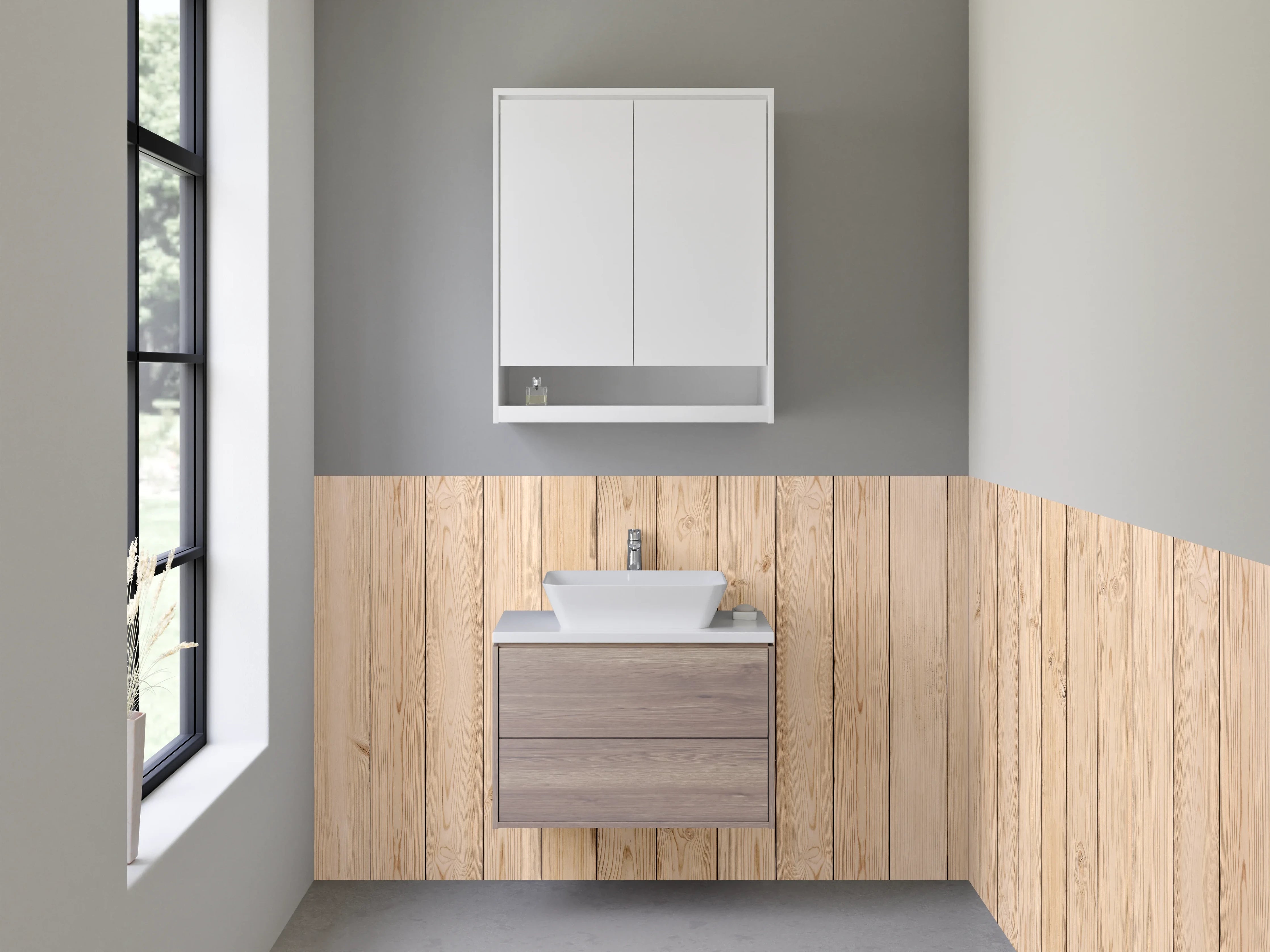 Waschbecken-Rückwand - Helles Holz Paneel Wandoptik