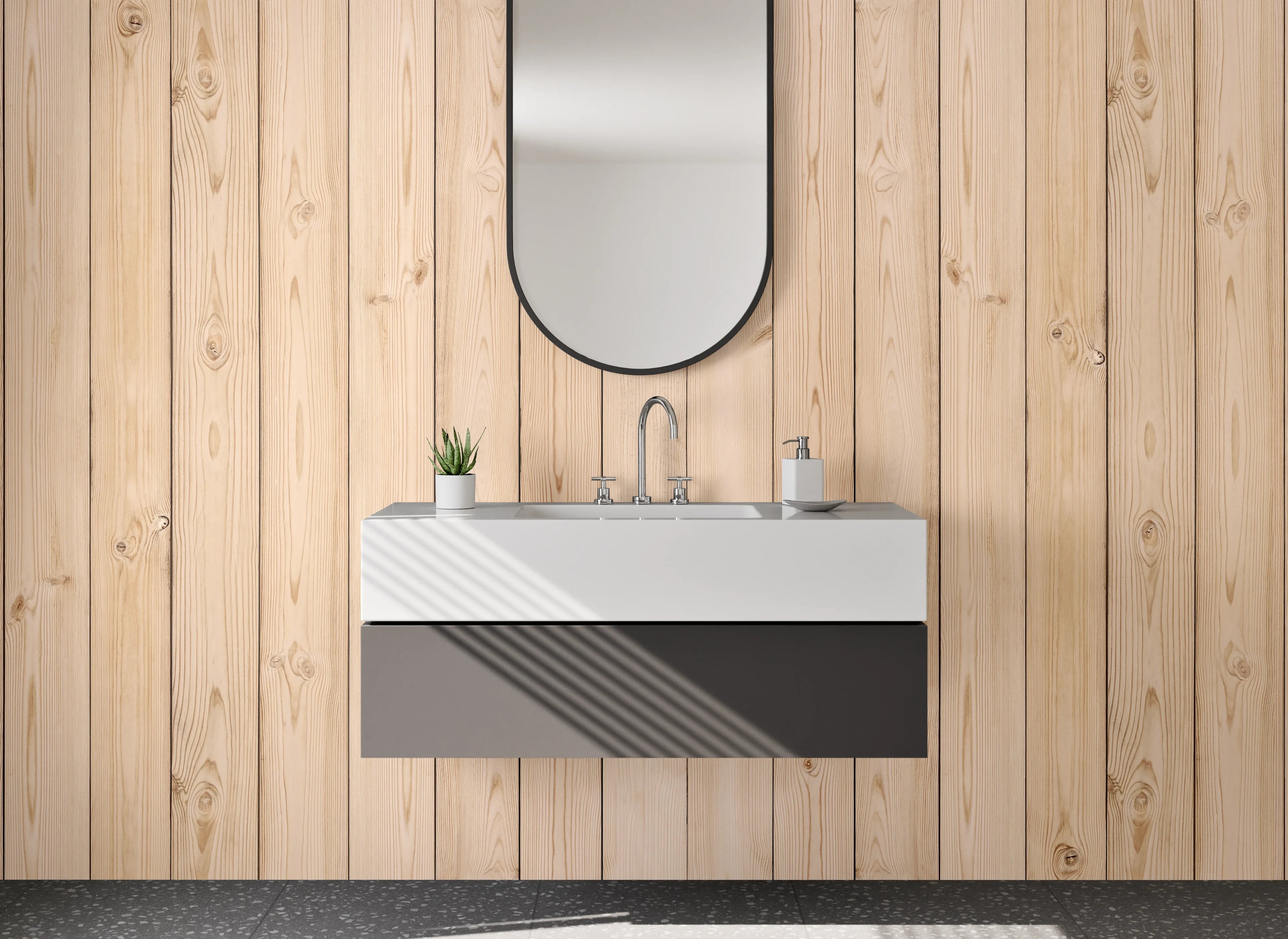 Waschbecken-Rückwand - Helles Holz Paneel Wandoptik