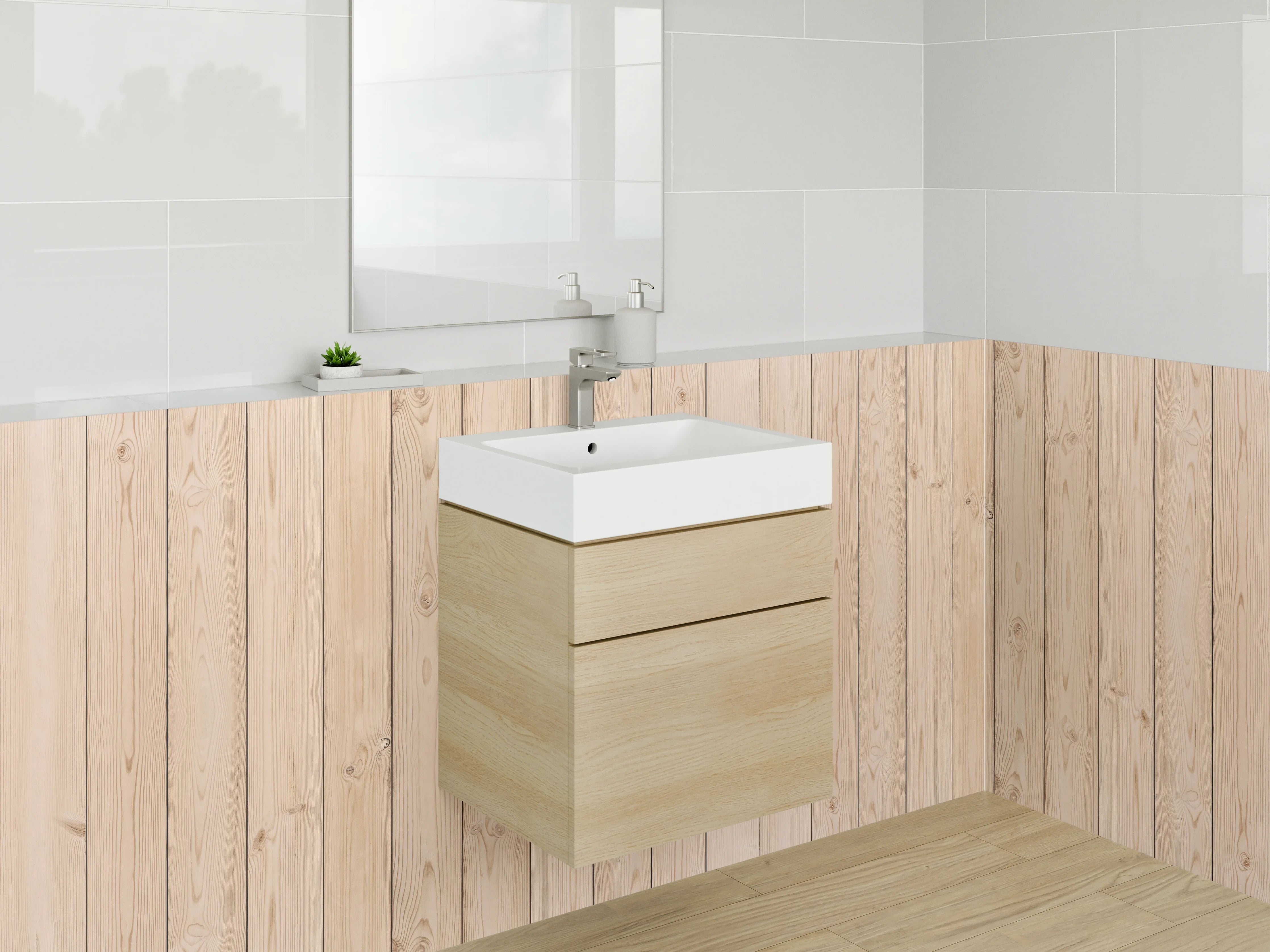 Waschbecken-Rückwand - Helles Holz Paneel Wandoptik