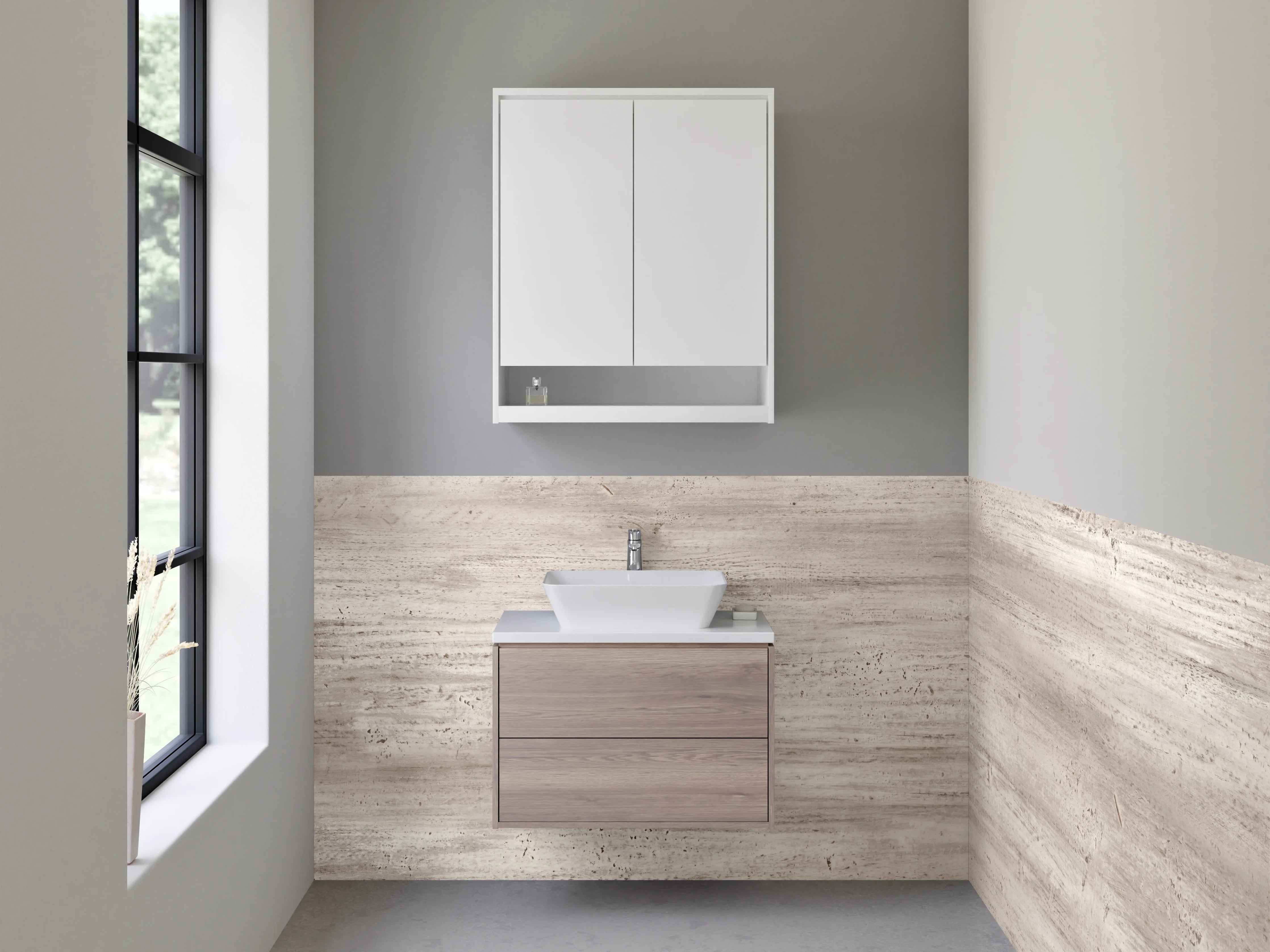 Waschbecken-Rückwand - Helles Holzdekor für moderne Räume