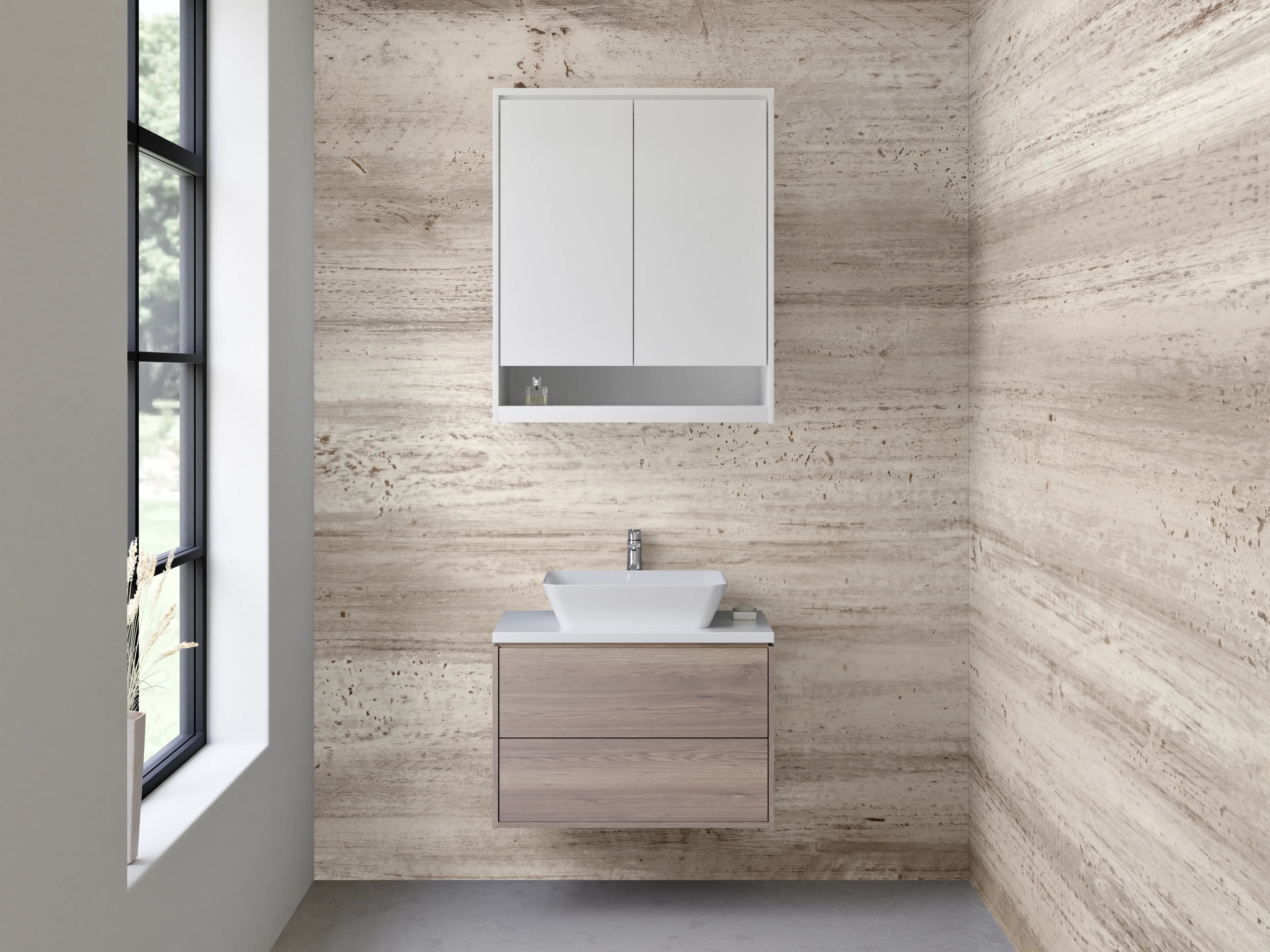 Waschbecken-Rückwand - Helles Holzdekor für moderne Räume