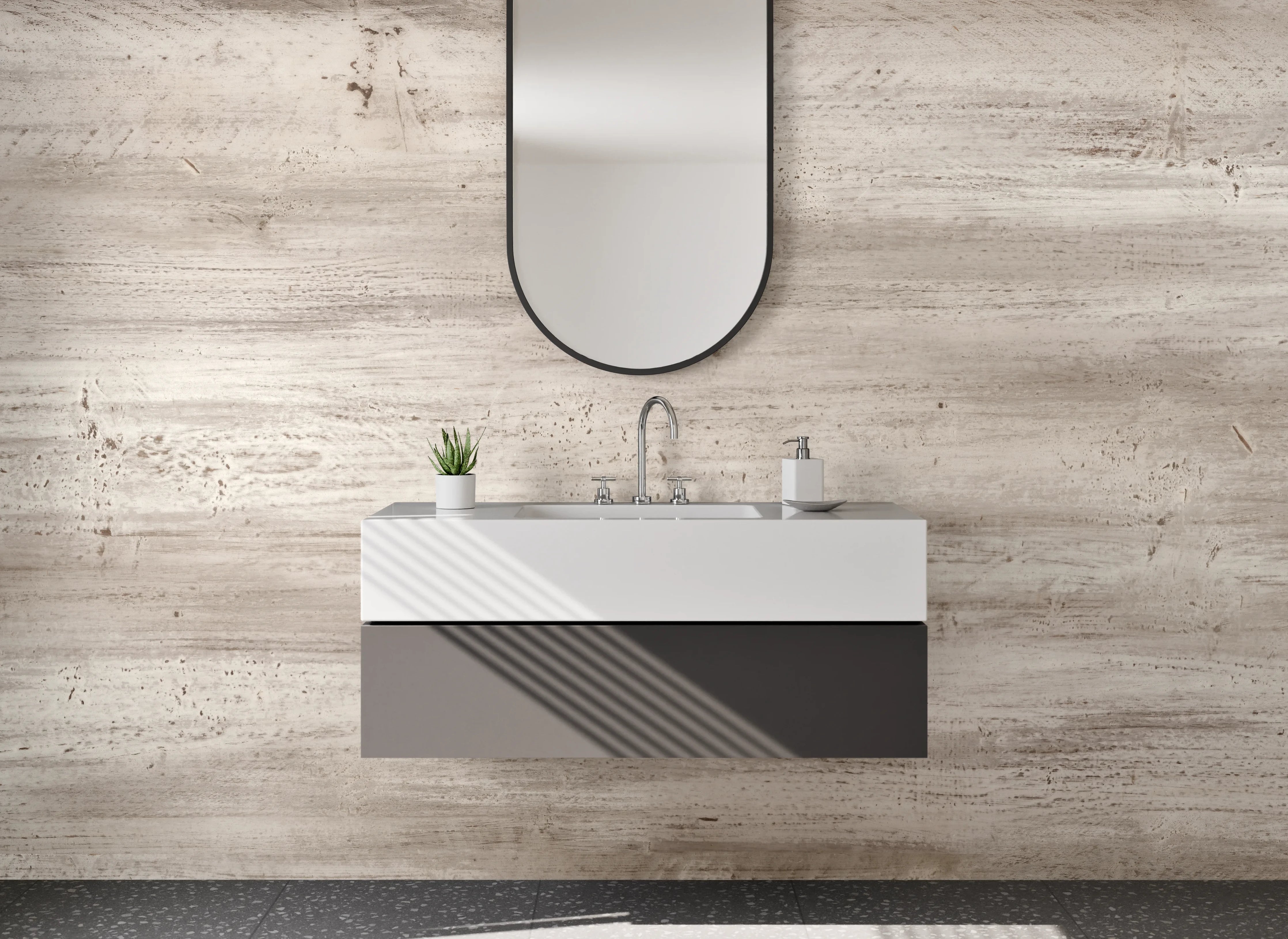Waschbecken-Rückwand - Helles Holzdekor für moderne Räume