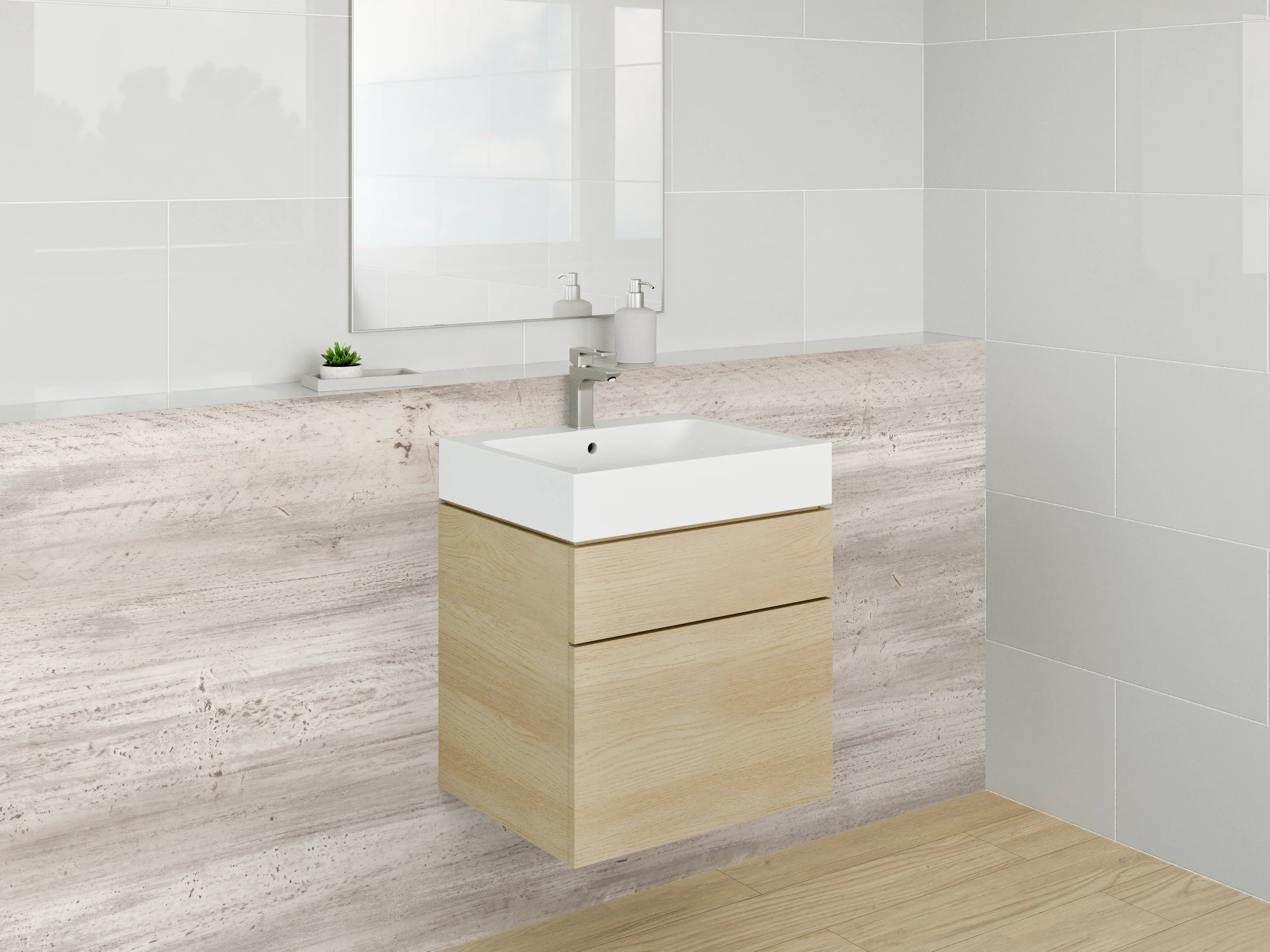 Waschbecken-Rückwand - Helles Holzdekor für moderne Räume
