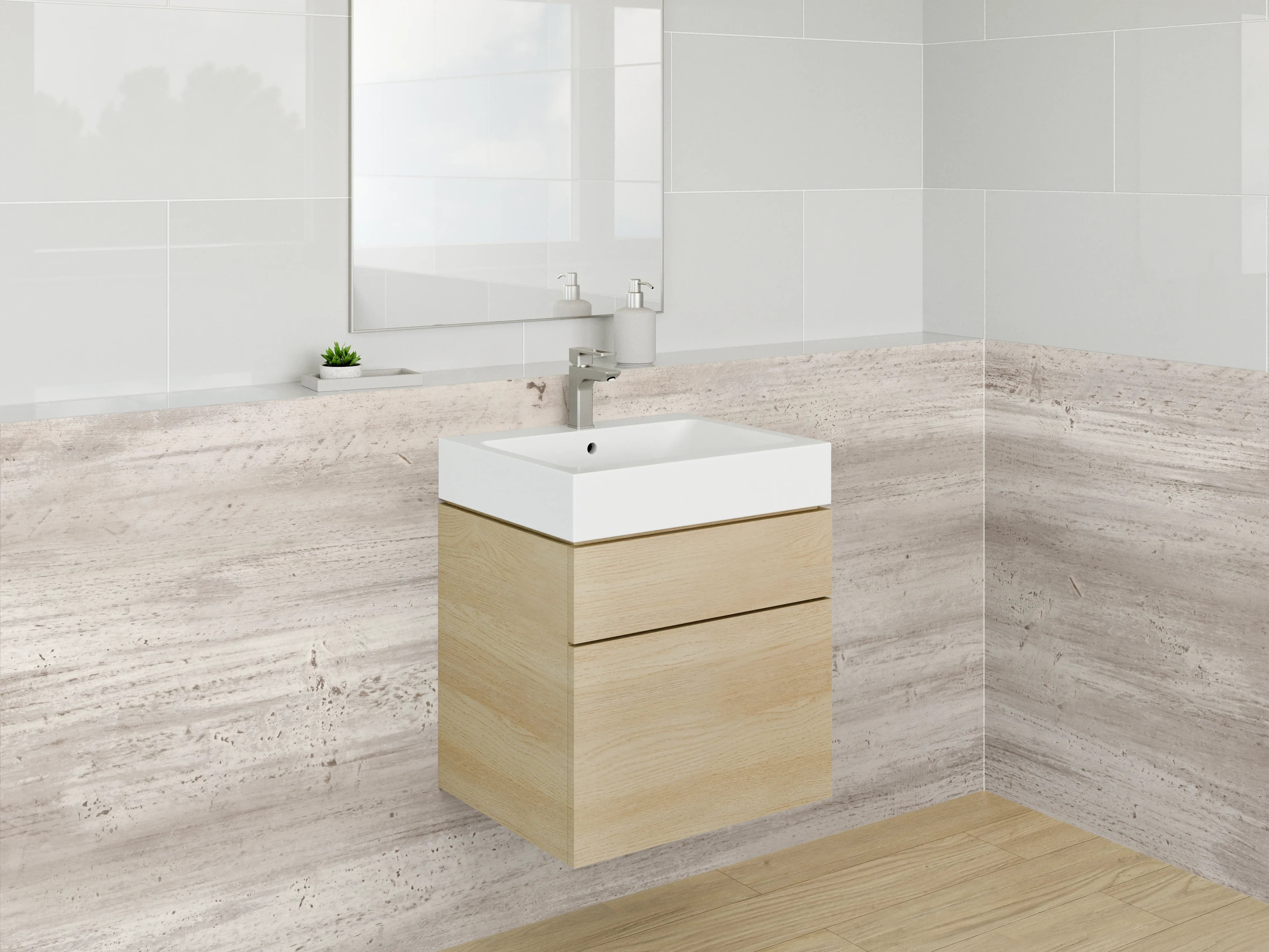 Waschbecken-Rückwand - Helles Holzdekor für moderne Räume