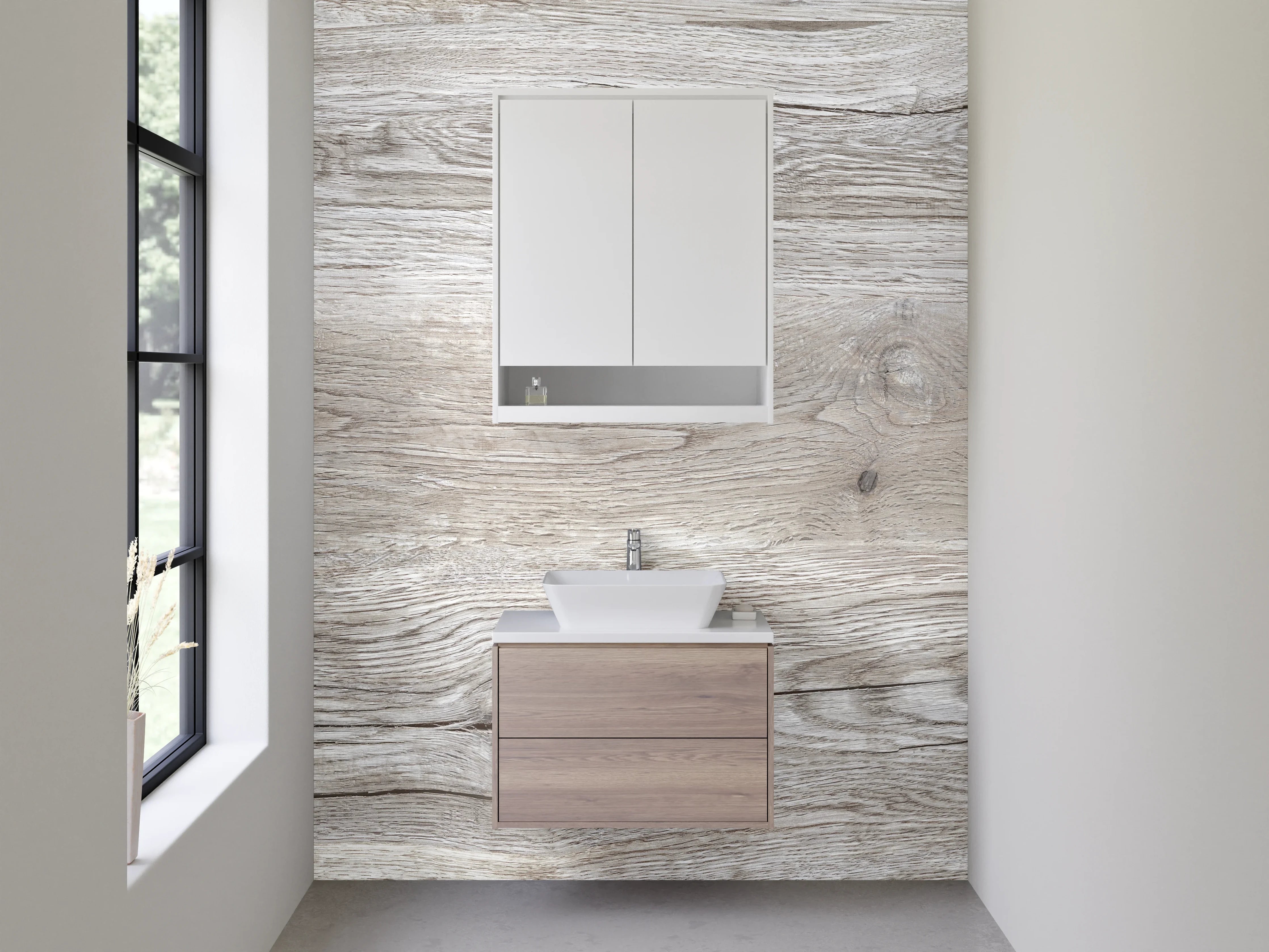 Waschbecken-Rückwand - Helles Holzpaneel im natürlichen Look