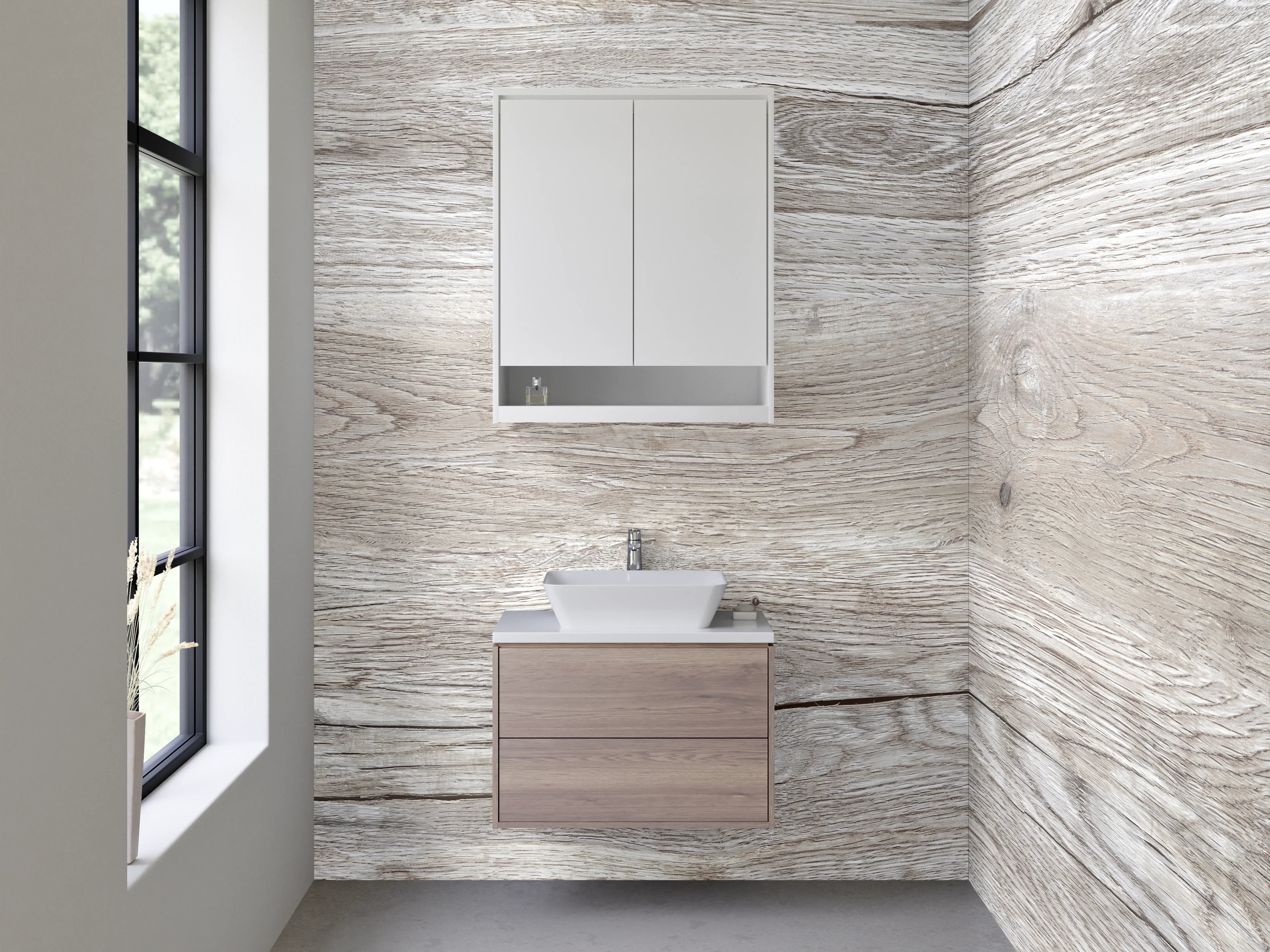 Waschbecken-Rückwand - Helles Holzpaneel im natürlichen Look