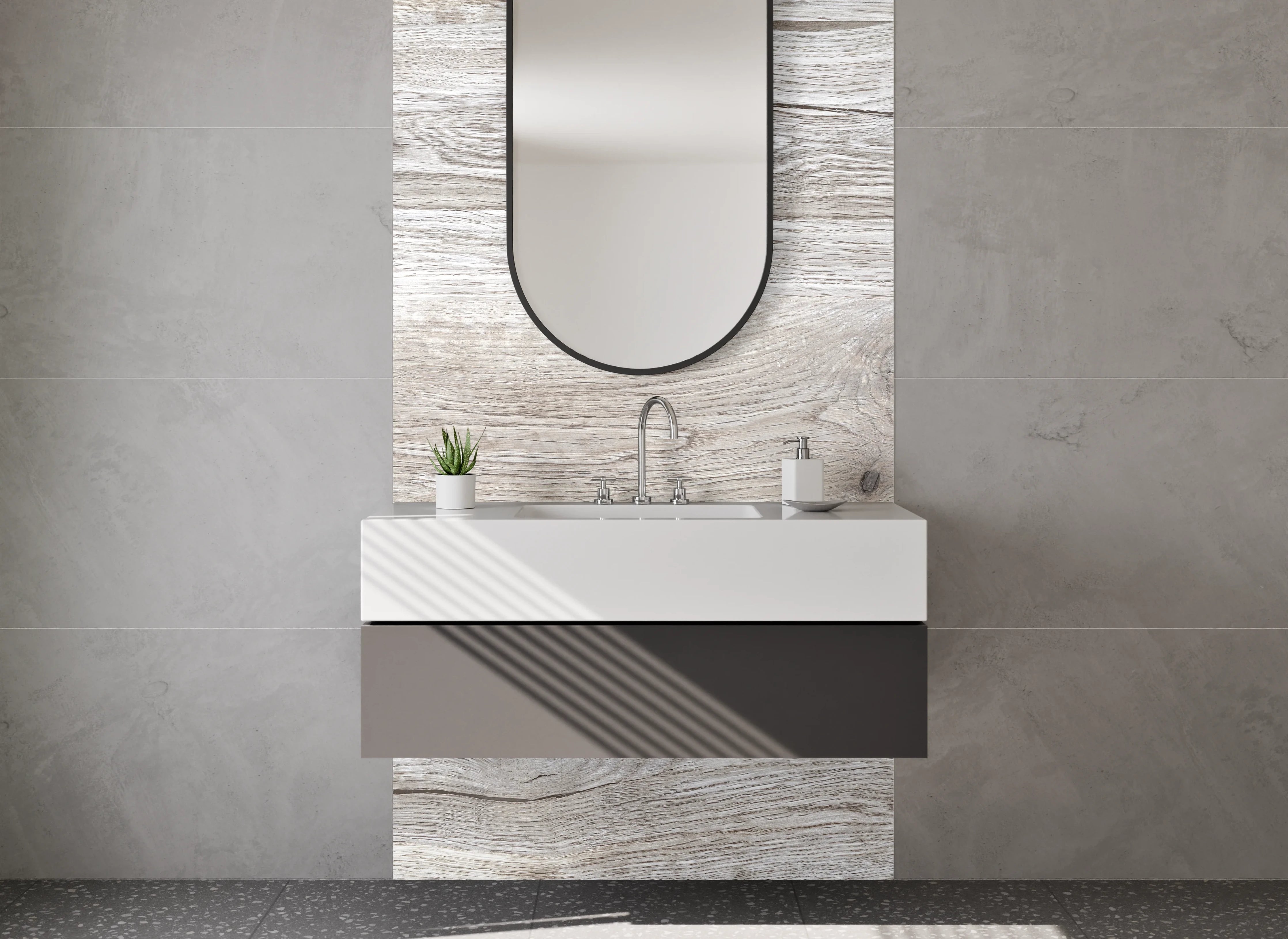 Waschbecken-Rückwand - Helles Holzpaneel im natürlichen Look