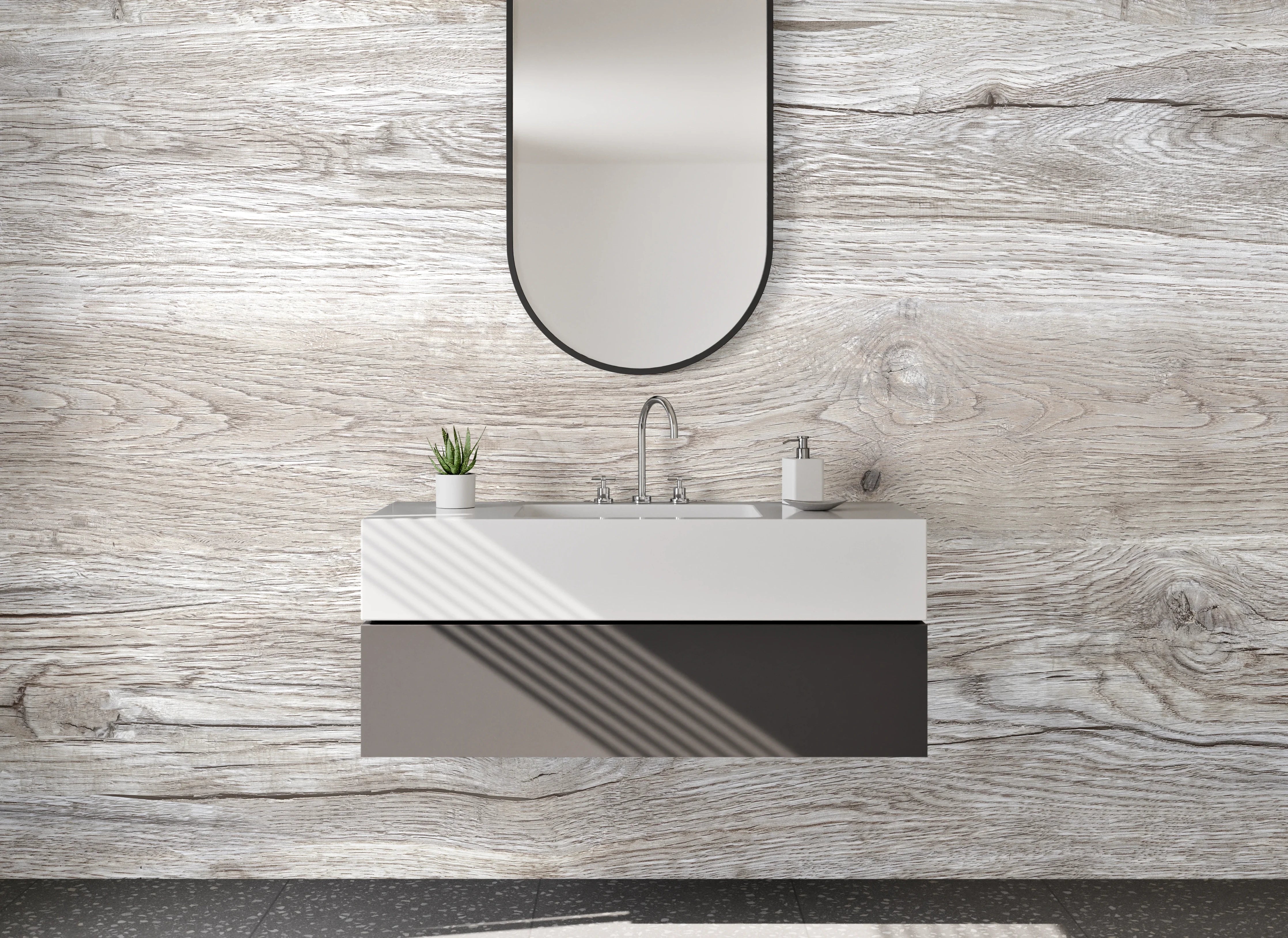 Waschbecken-Rückwand - Helles Holzpaneel im natürlichen Look