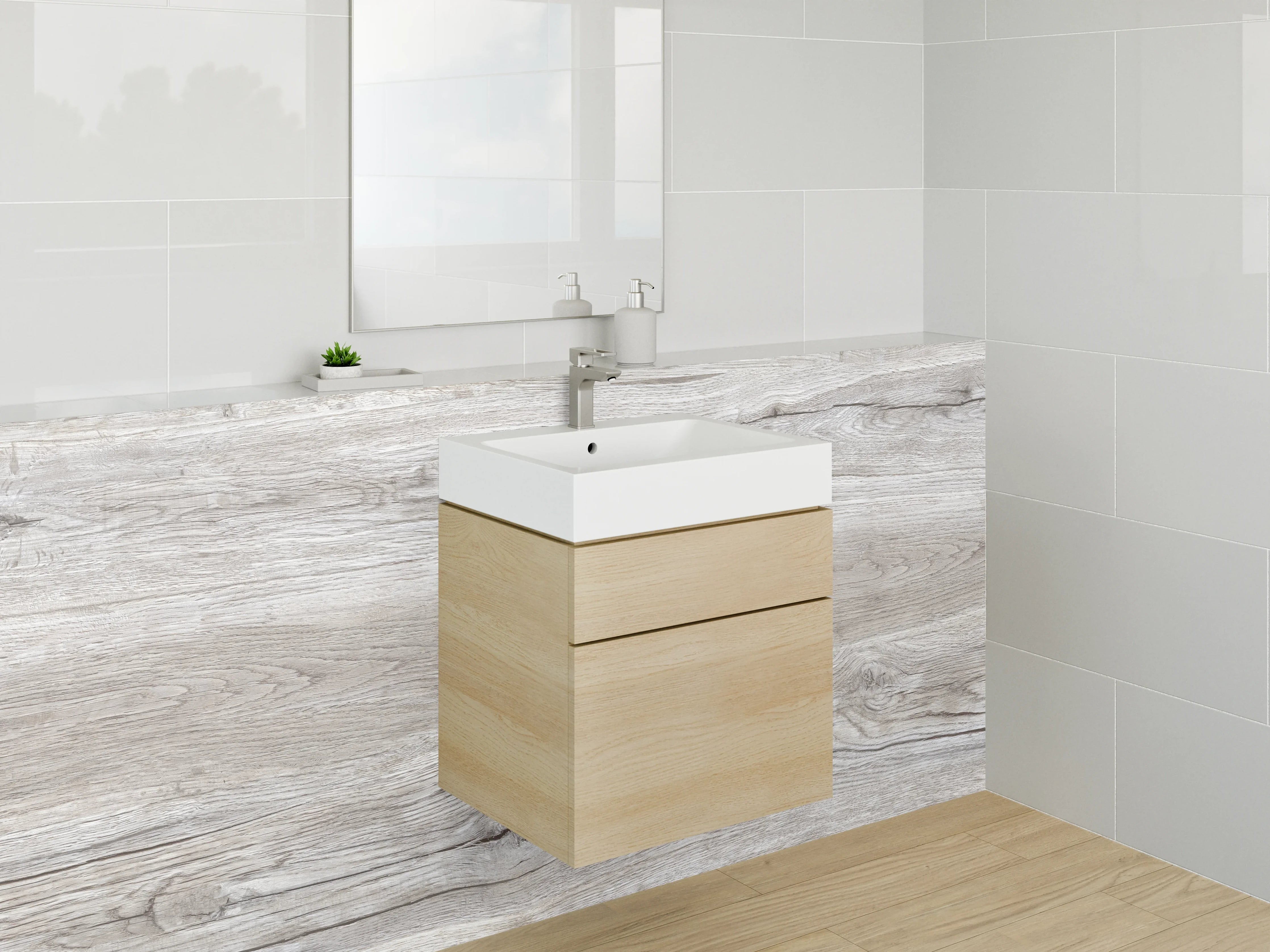 Waschbecken-Rückwand - Helles Holzpaneel im natürlichen Look