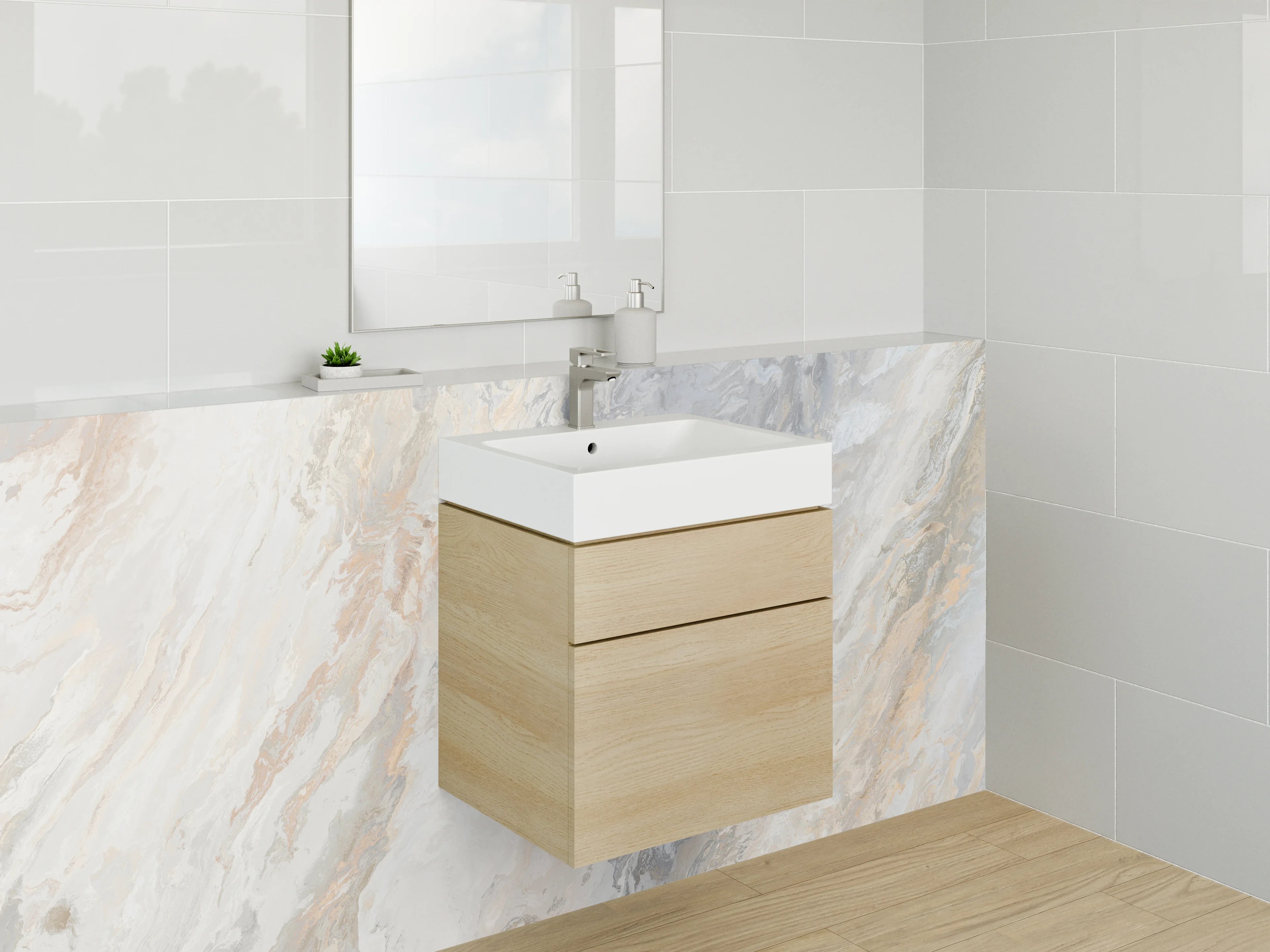 Waschbecken-Rückwand - Helles Marmor Design in Weiß-Grau