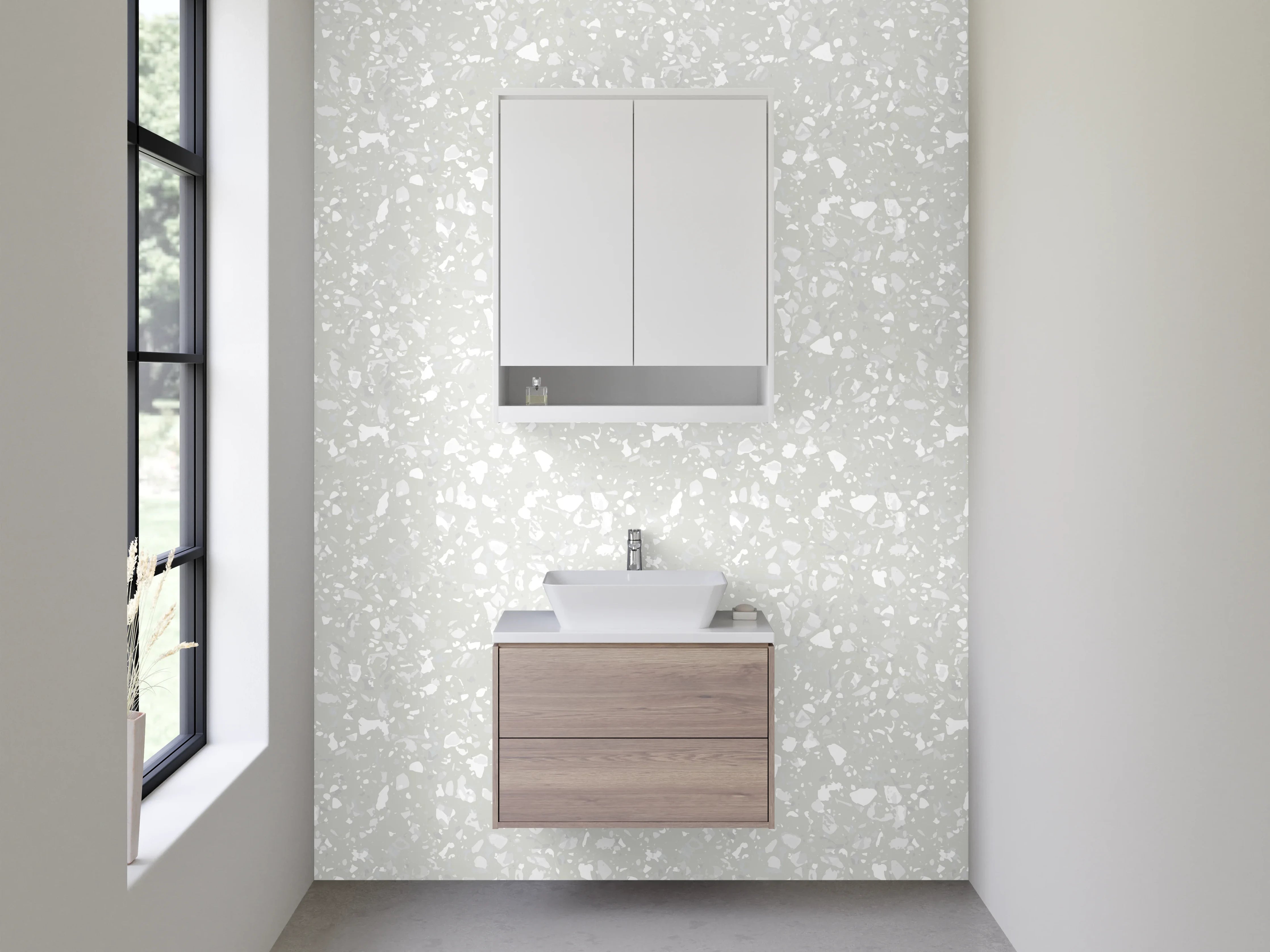 Waschbecken-Rückwand - Helles Marmor-Muster in Weiß und Grau