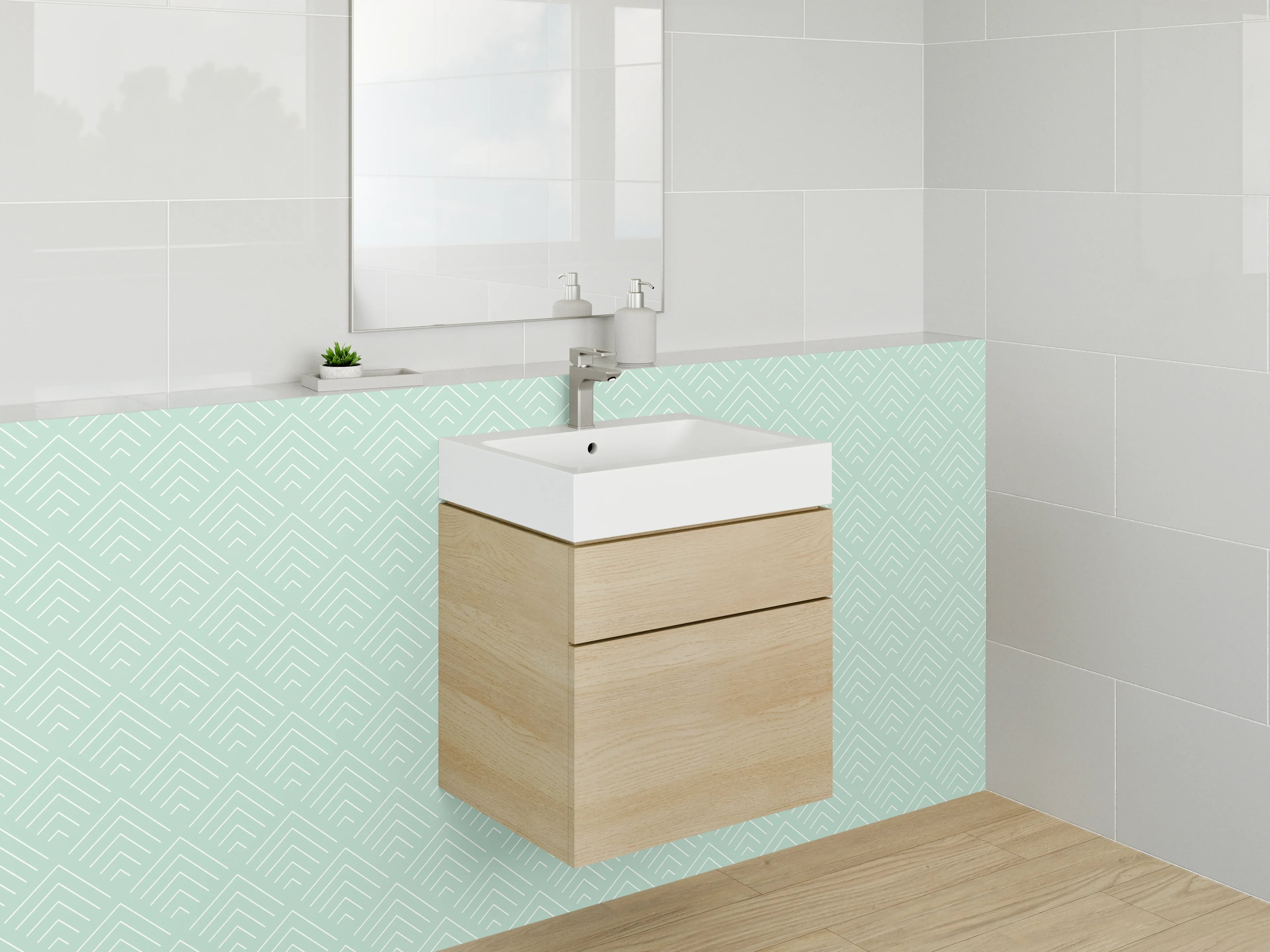 Waschbecken-Rückwand - Helles Mintgrün-Design mit Mustern