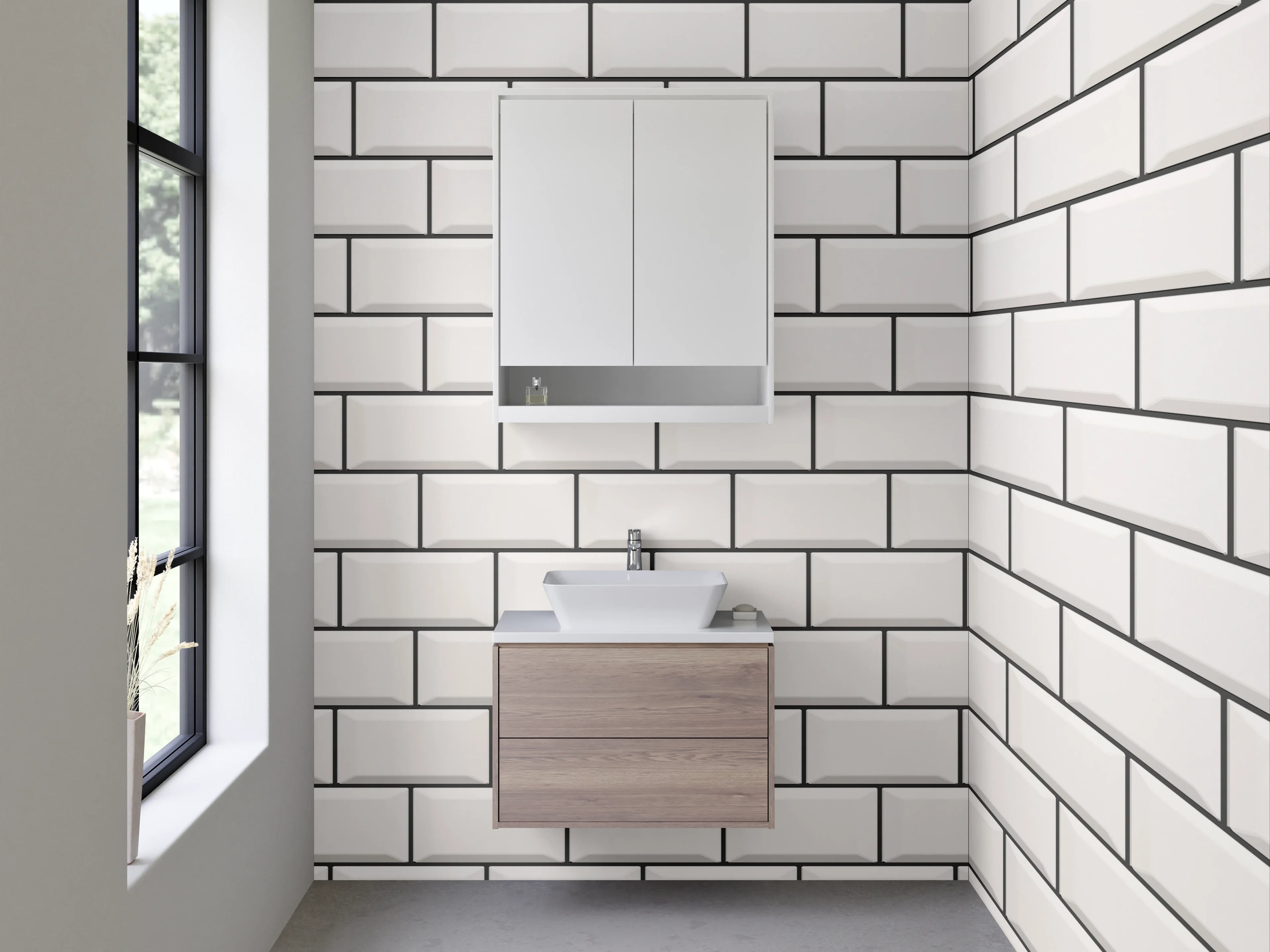 Waschbecken-Rückwand - Helles Ziegelmauer-Design in Grau