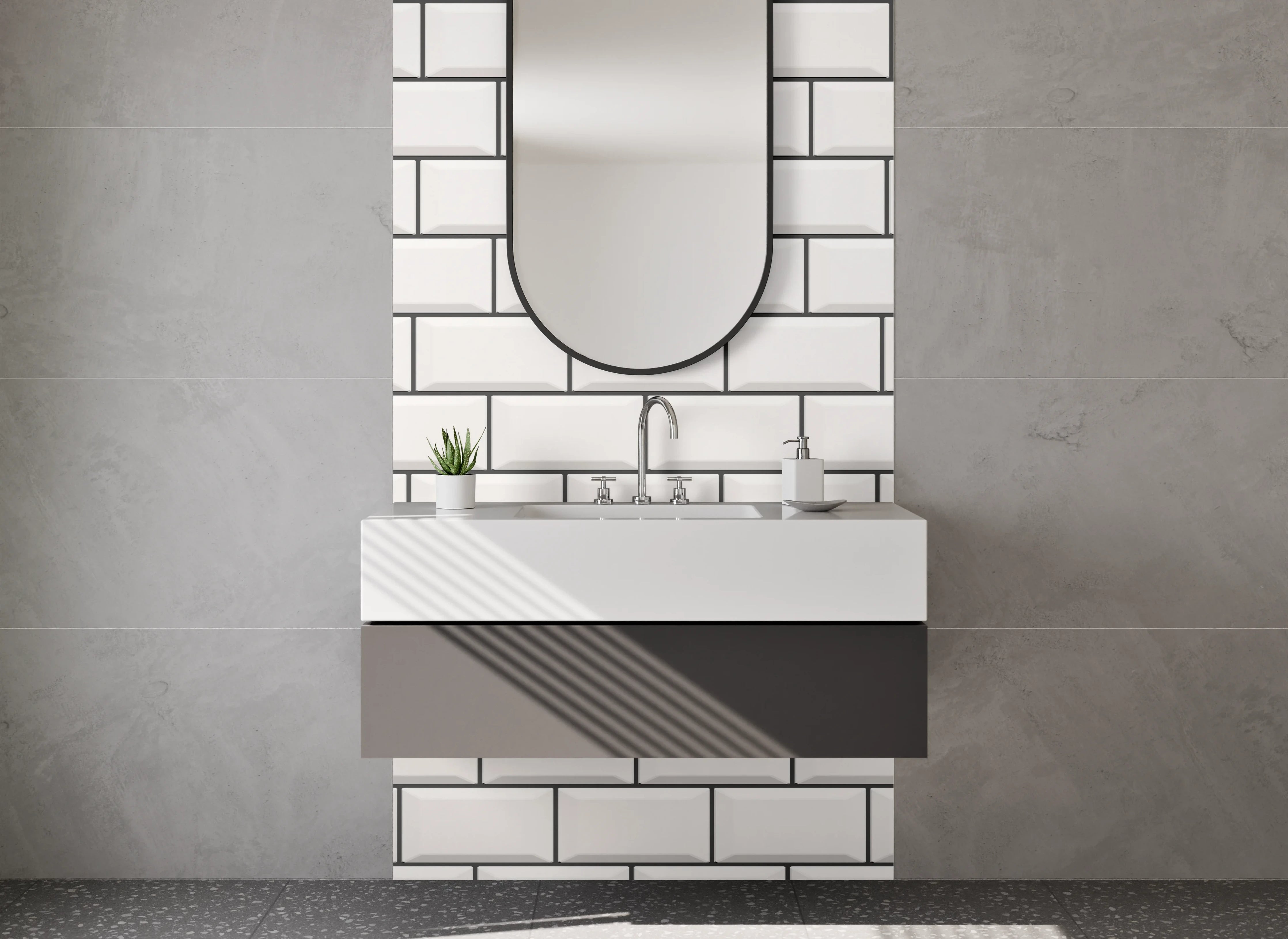 Waschbecken-Rückwand - Helles Ziegelmauer-Design in Grau