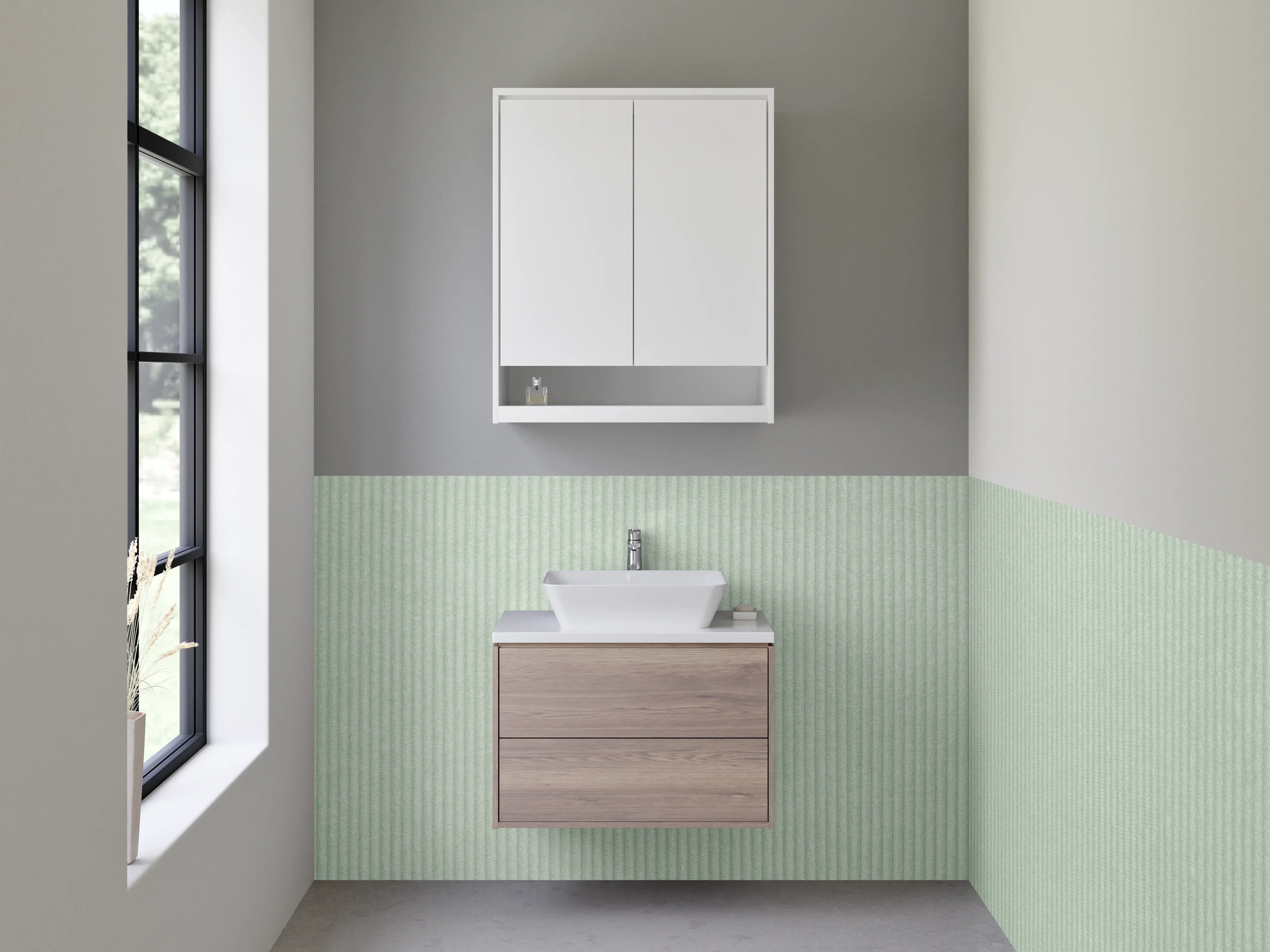 Waschbecken-Rückwand - Helles grün-graues Streifenmuster