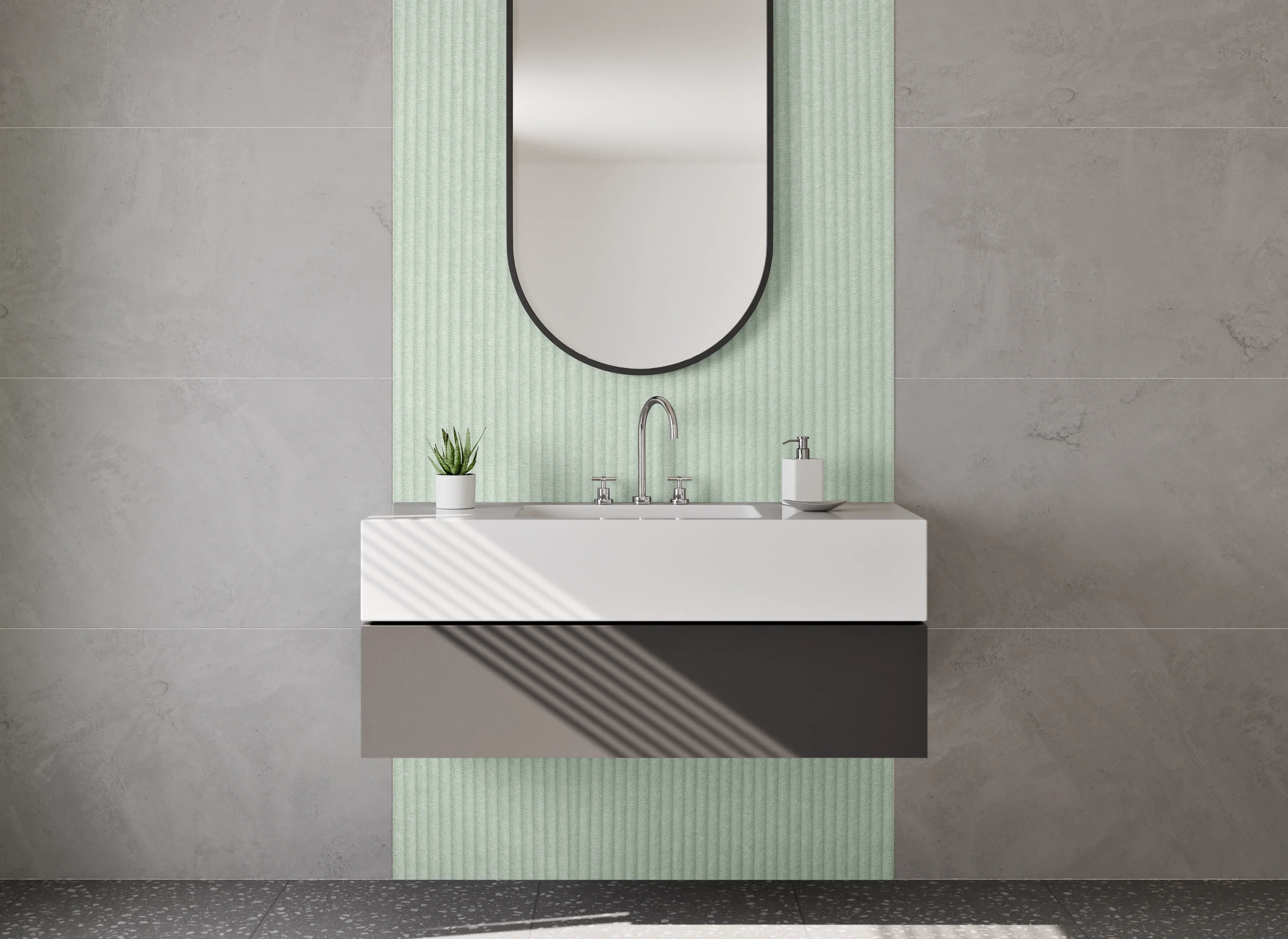 Waschbecken-Rückwand - Helles grün-graues Streifenmuster