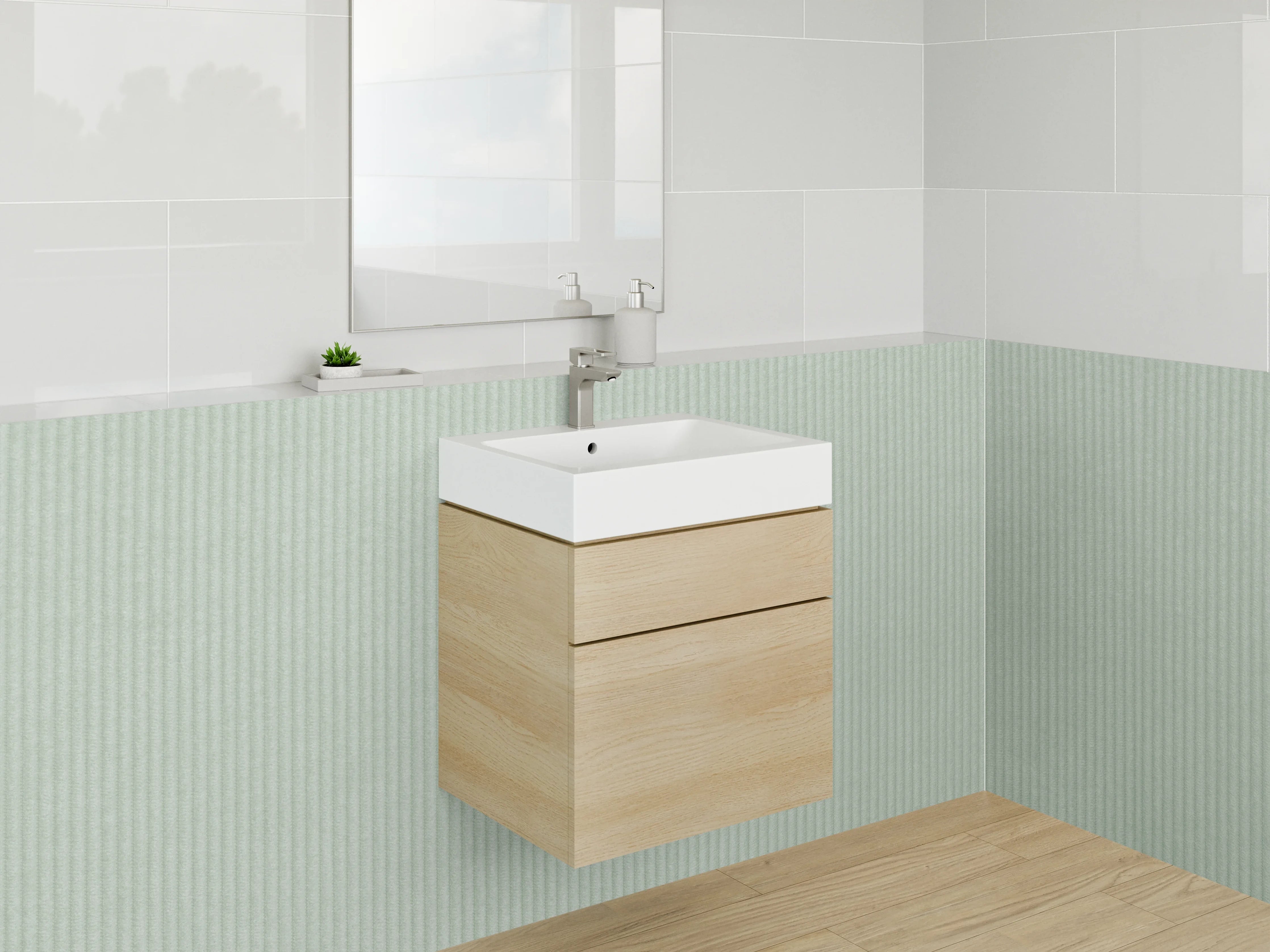 Waschbecken-Rückwand - Helles grün-graues Streifenmuster