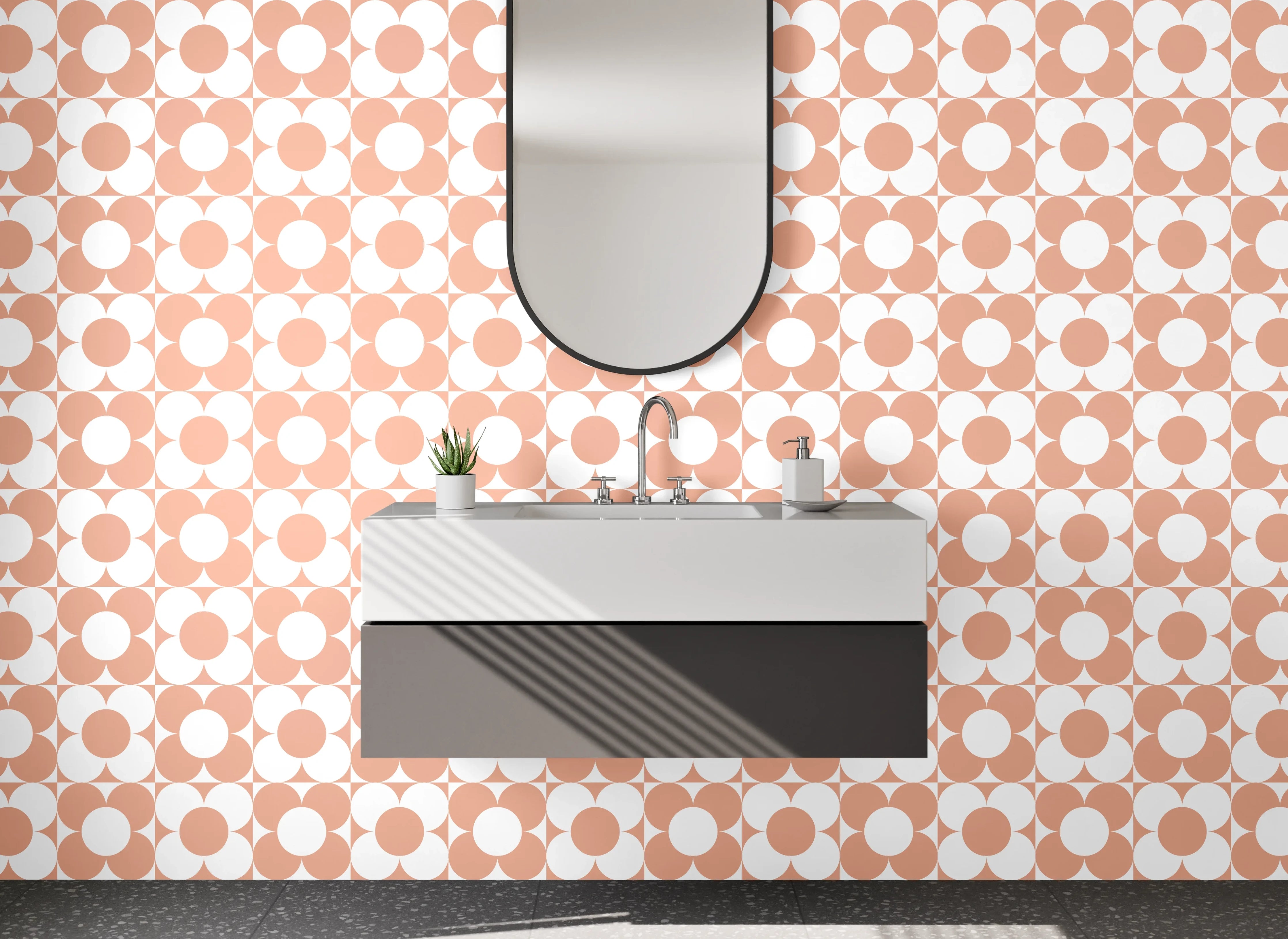 Waschbecken-Rückwand - Hellorange geometrisches Muster