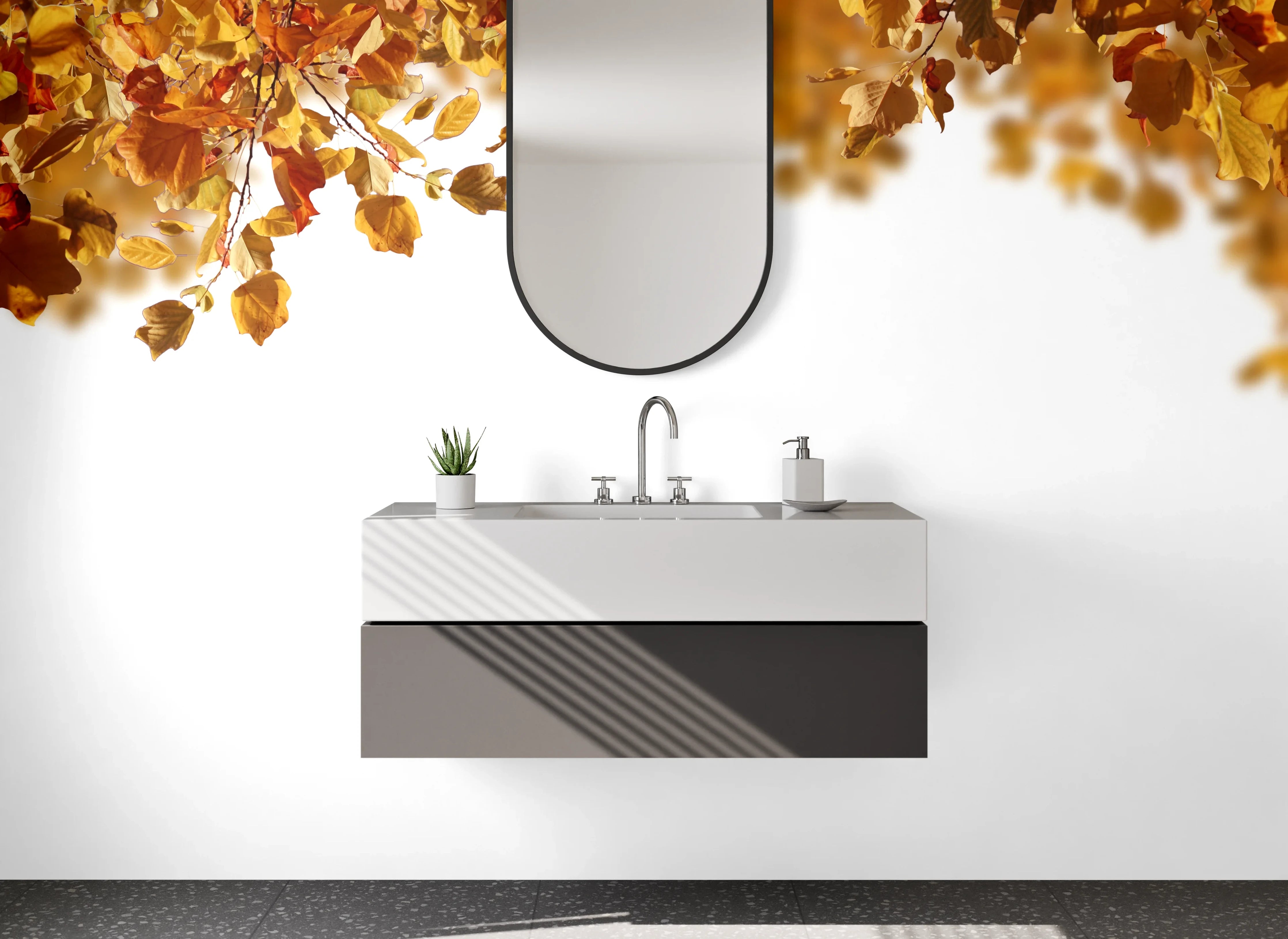 Waschbecken-Rückwand - Herbstlaub Design für Küchenrückwand