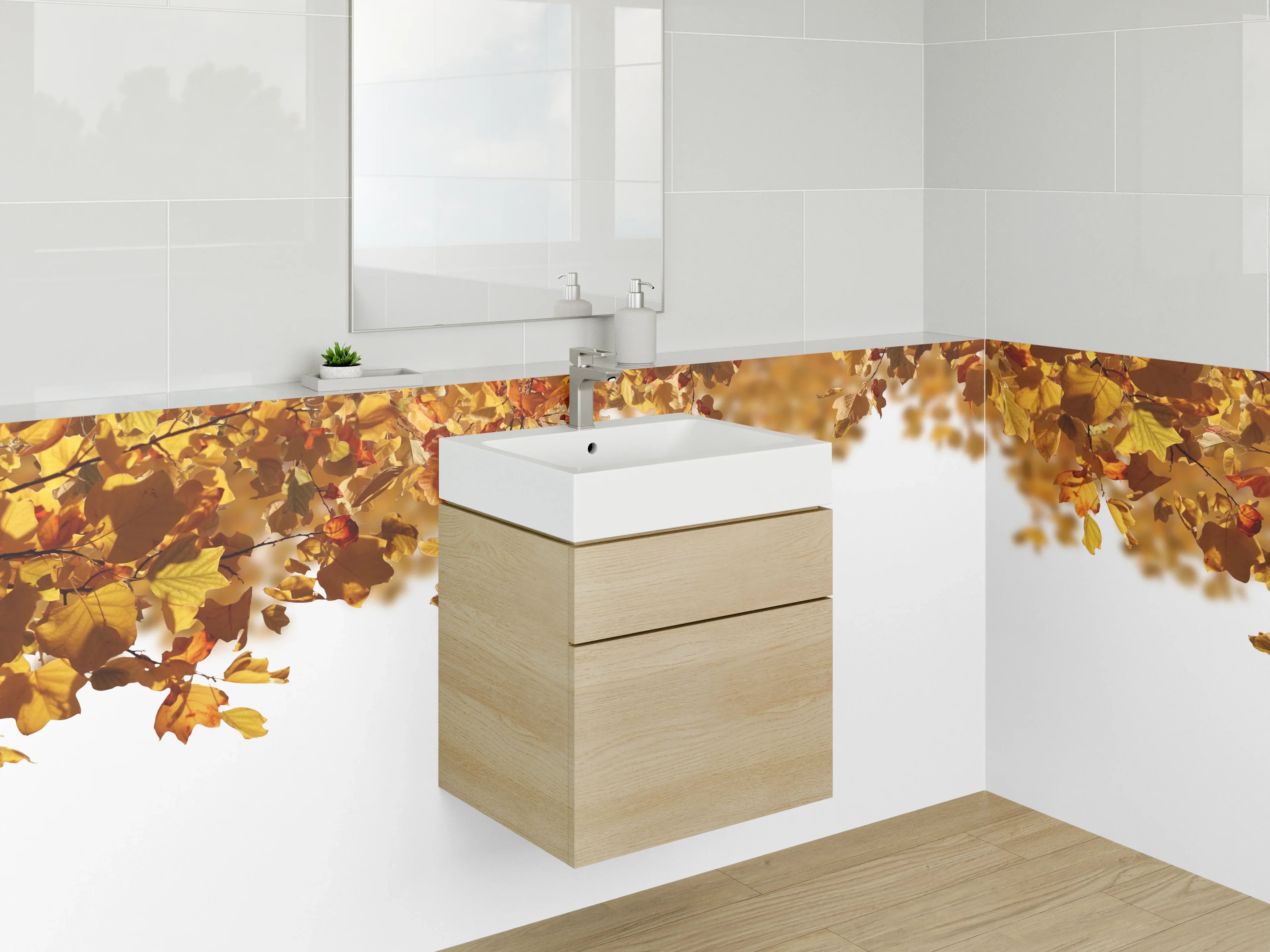 Waschbecken-Rückwand - Herbstlaub Design für Küchenrückwand