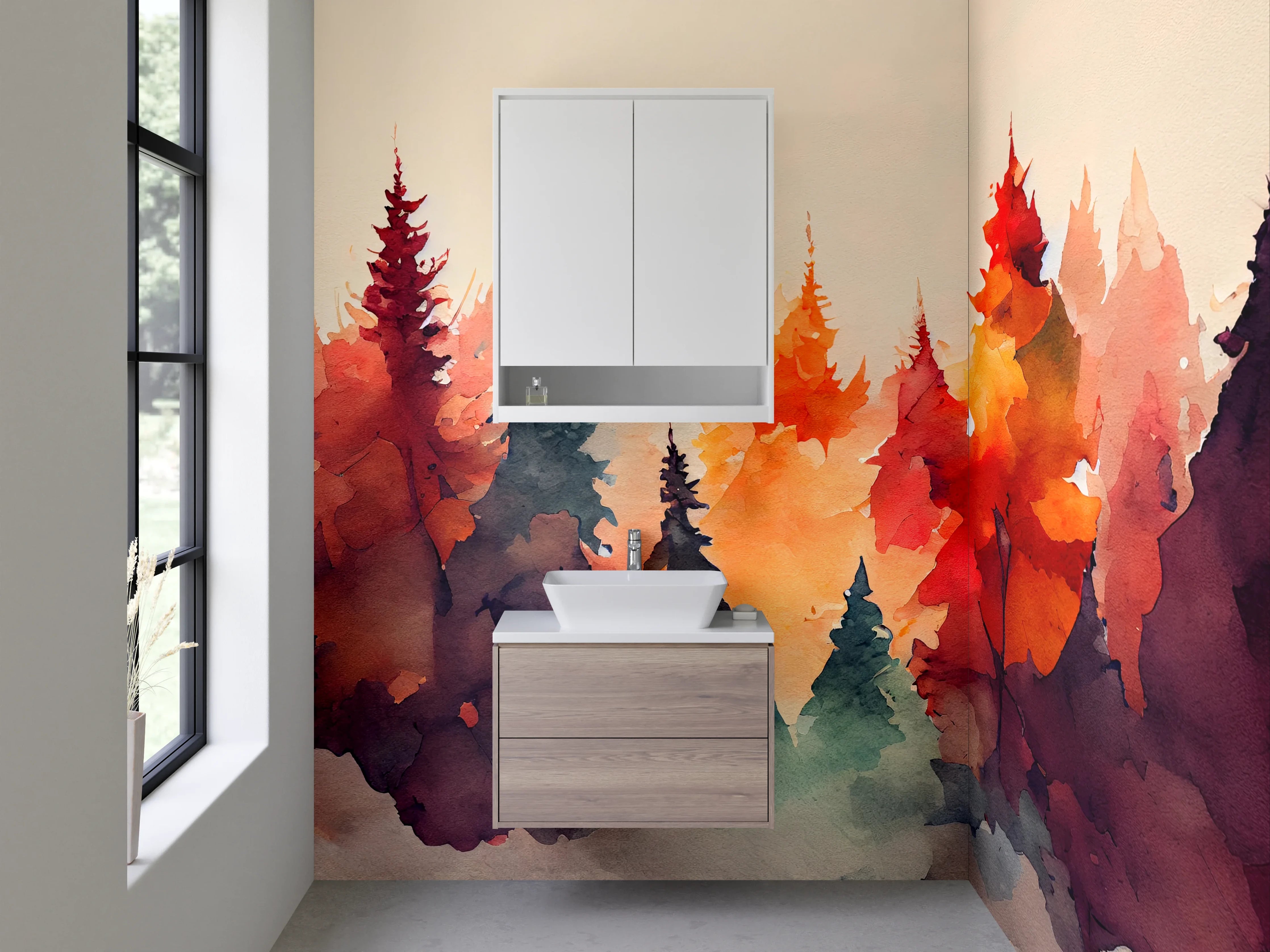 Waschbecken-Rückwand - Herbstliche Baumlandschaft Wasserfarben
