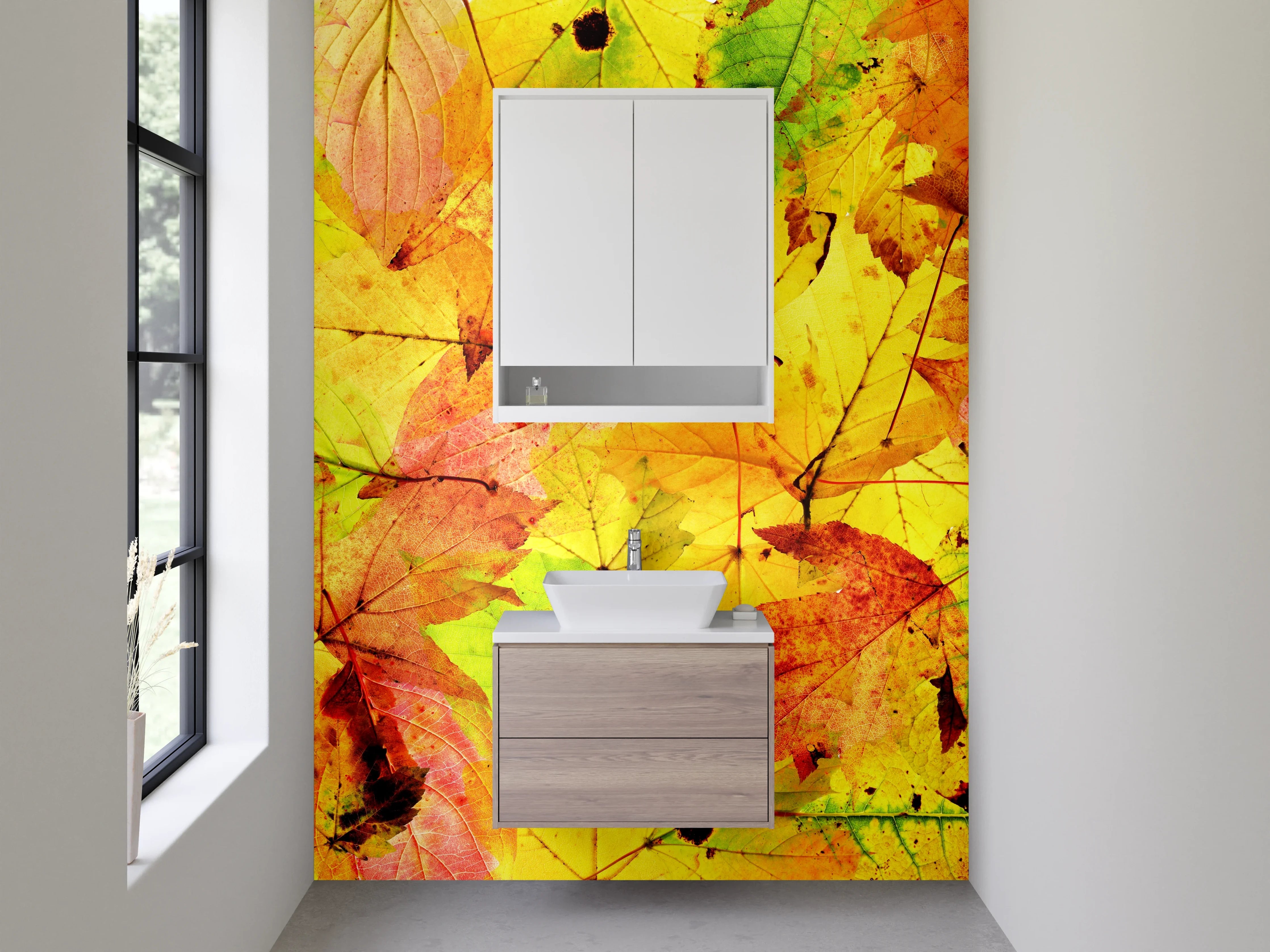 Waschbecken-Rückwand - Herbstliche Blätter Collage Naturfarben