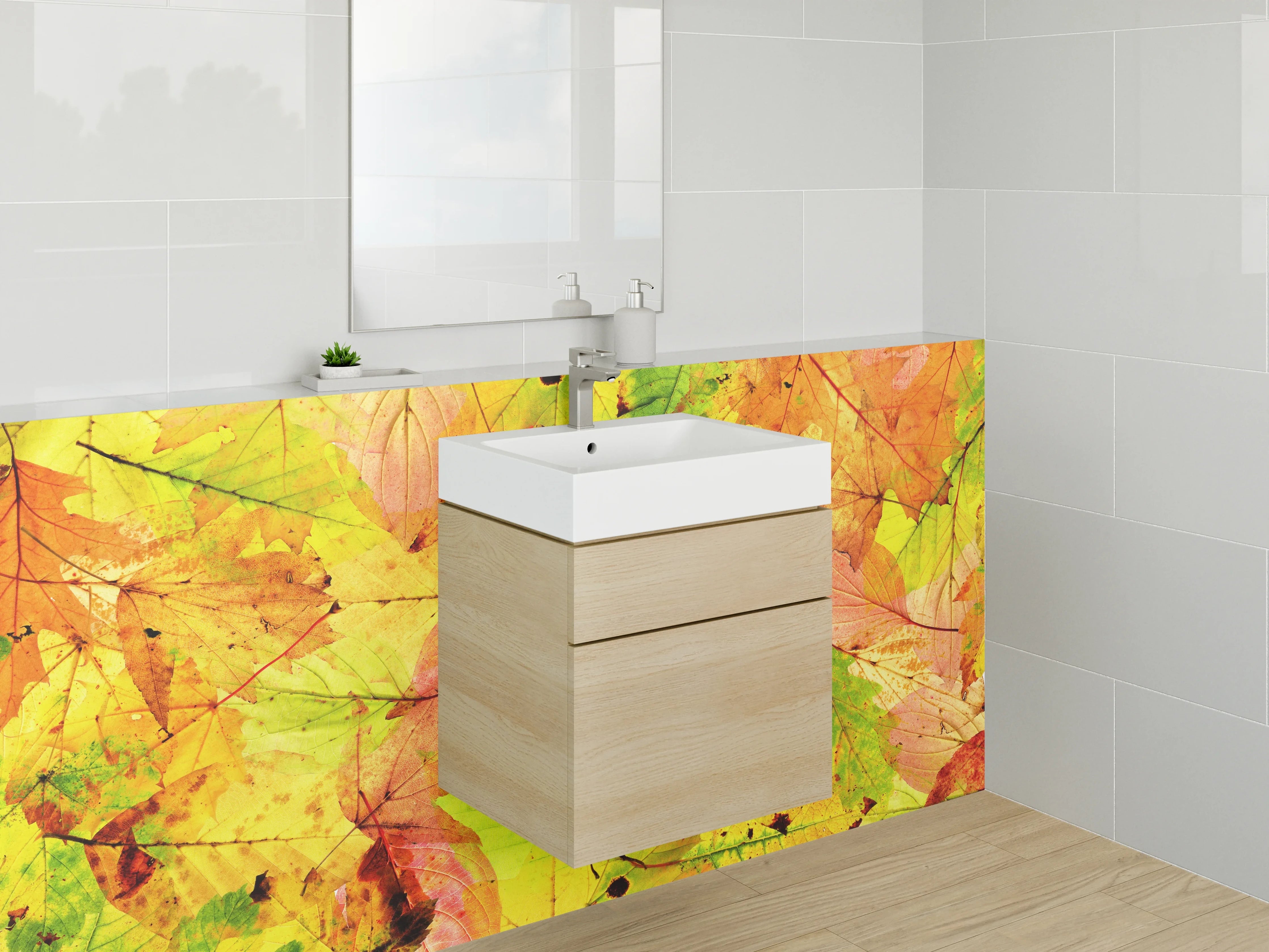 Waschbecken-Rückwand - Herbstliche Blätter Collage Naturfarben